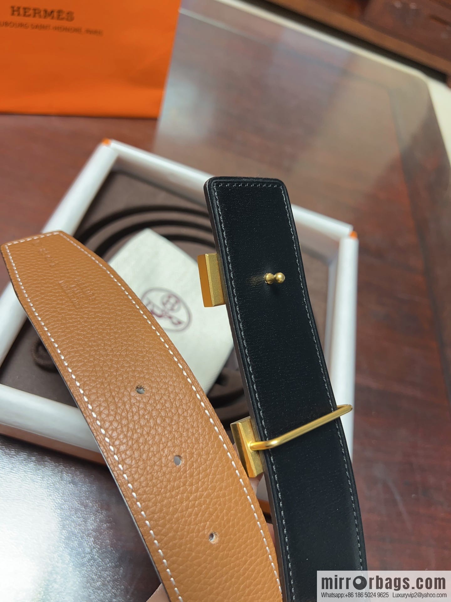 Hermes H four-corner solder joint brushed gold/palladium buckle imported togo leather calfskin 38mm belt