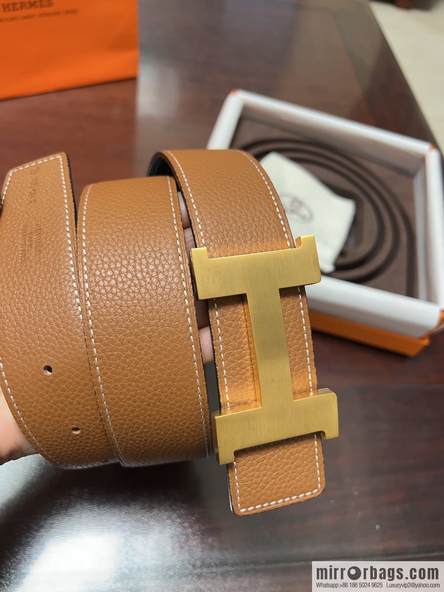 Hermes H four-corner solder joint brushed gold/palladium buckle imported togo leather calfskin 38mm belt