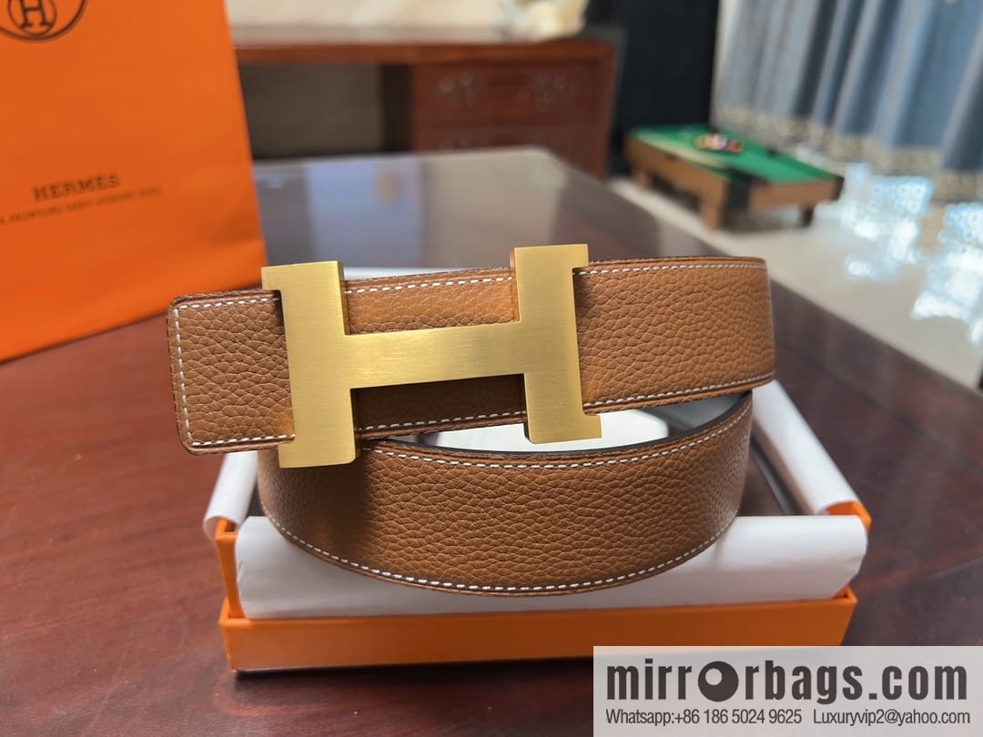 Hermes H four-corner solder joint brushed gold/palladium buckle imported togo leather calfskin 38mm belt