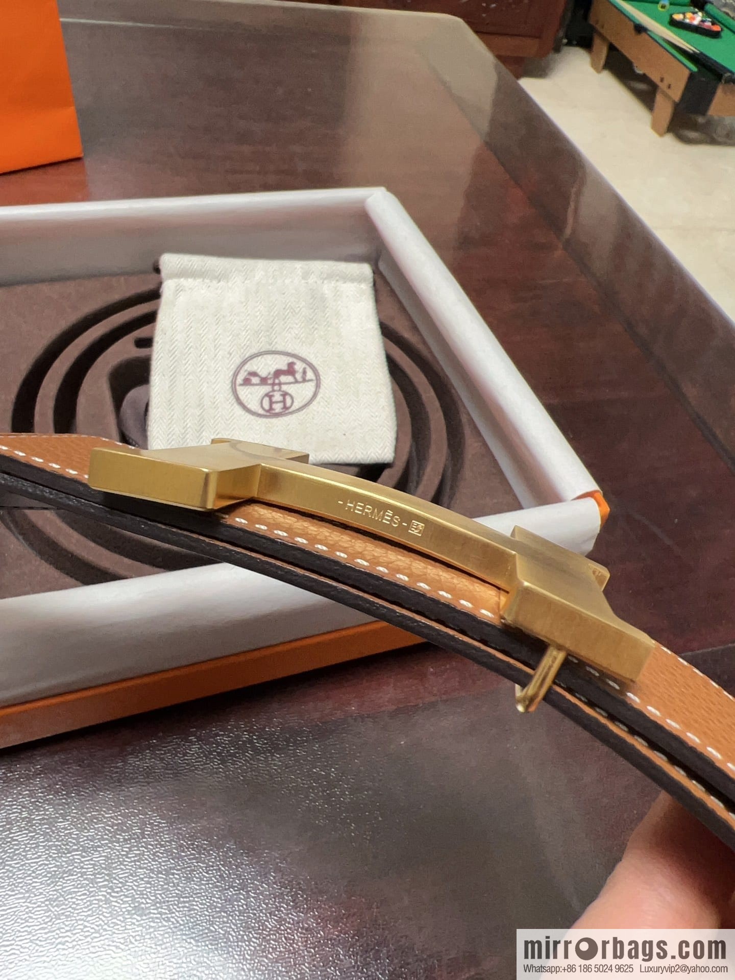 Hermes H four-corner solder joint brushed gold/palladium buckle imported togo leather calfskin 38mm belt