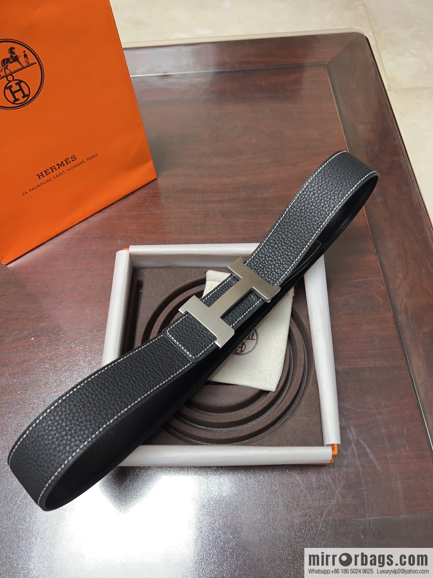 Hermes H four-corner solder joint brushed gold/palladium buckle imported togo leather calfskin 38mm belt