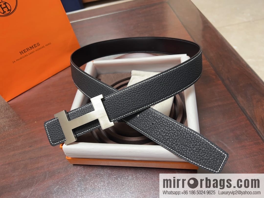 Hermes H four-corner solder joint brushed gold/palladium buckle imported togo leather calfskin 38mm belt
