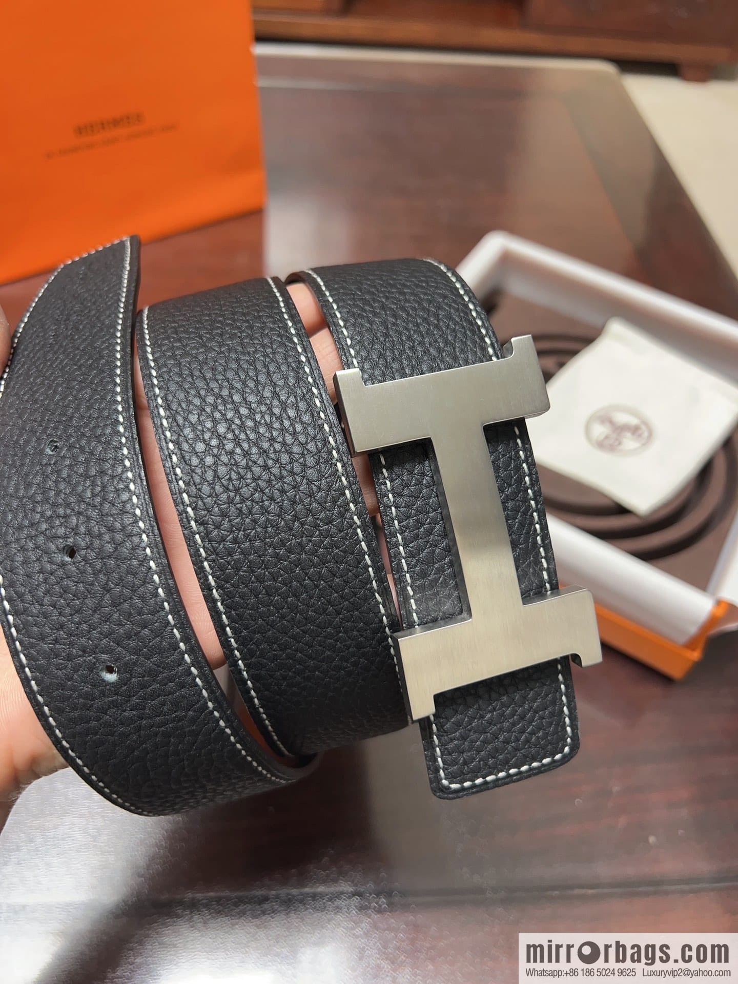 Hermes H four-corner solder joint brushed gold/palladium buckle imported togo leather calfskin 38mm belt