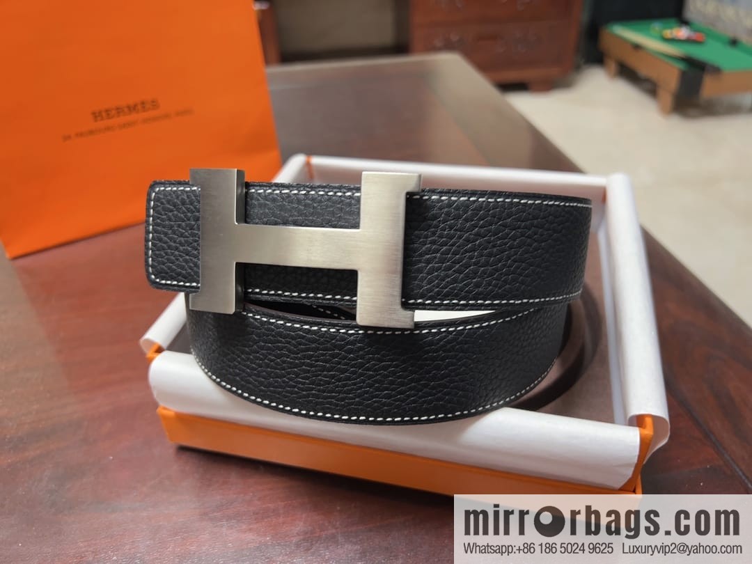 Hermes H four-corner solder joint brushed gold/palladium buckle imported togo leather calfskin 38mm belt