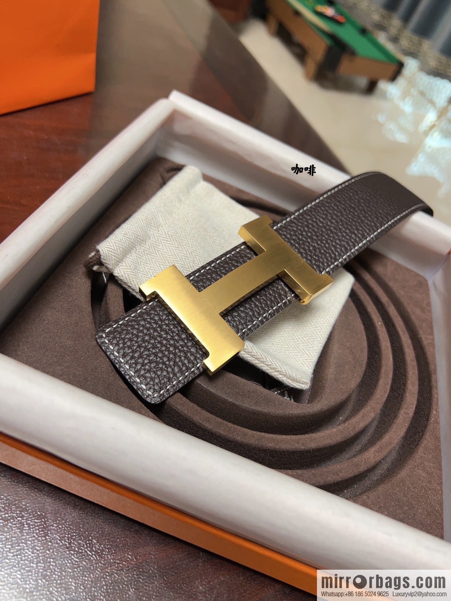 Hermes H four-corner solder joint brushed gold/palladium buckle imported togo leather calfskin 38mm belt