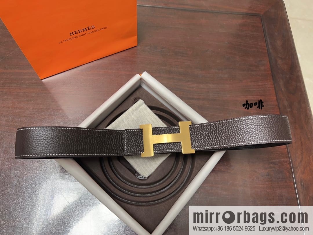 Hermes H four-corner solder joint brushed gold/palladium buckle imported togo leather calfskin 38mm belt