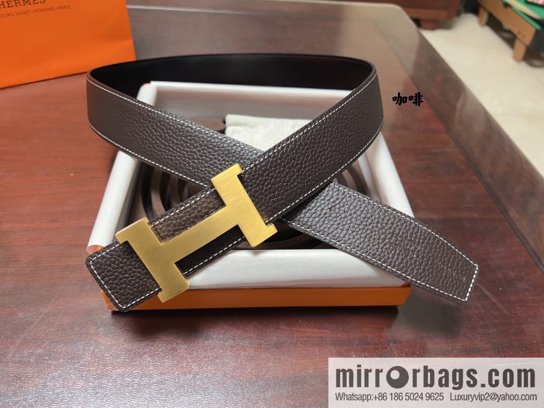 Hermes H four-corner solder joint brushed gold/palladium buckle imported togo leather calfskin 38mm belt