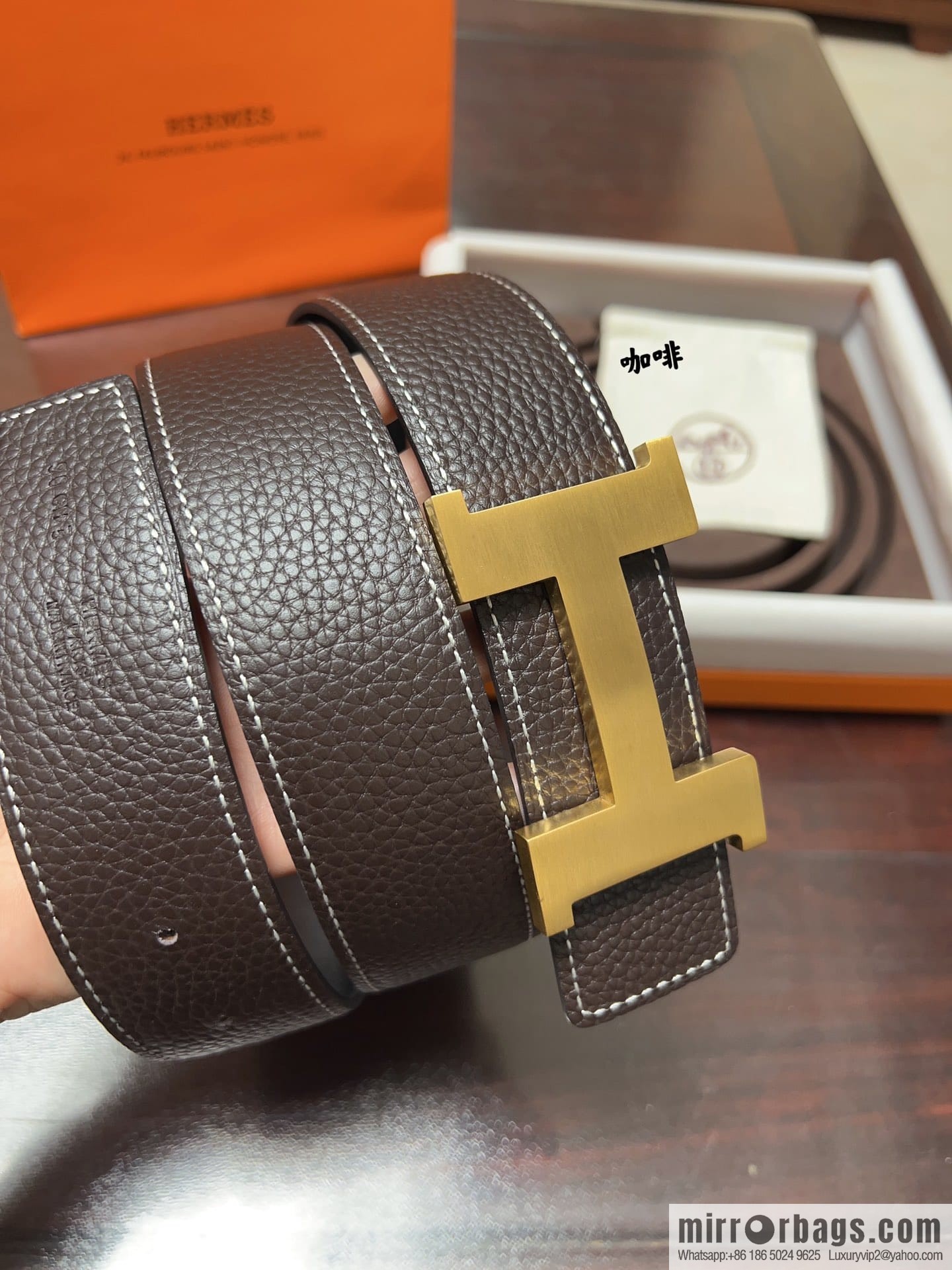 Hermes H four-corner solder joint brushed gold/palladium buckle imported togo leather calfskin 38mm belt