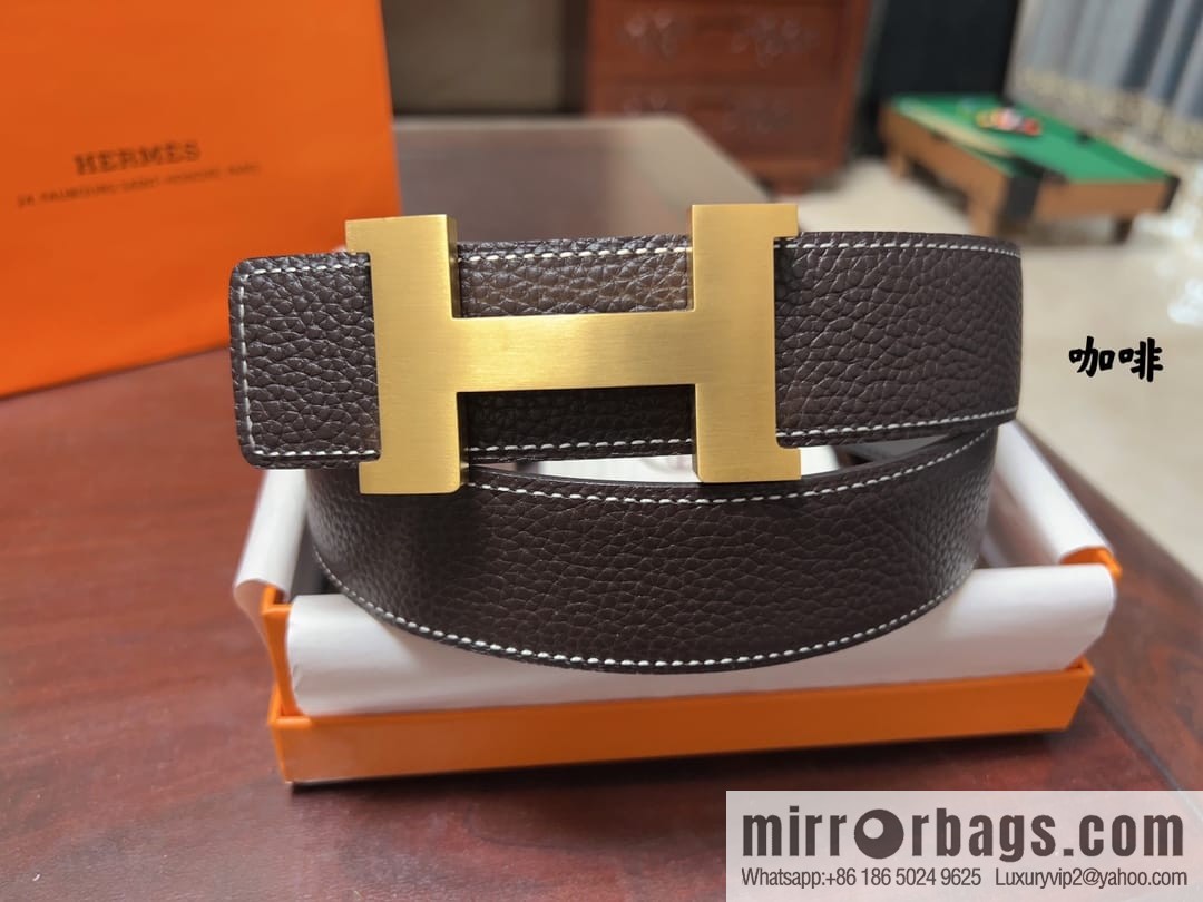 Hermes H four-corner solder joint brushed gold/palladium buckle imported togo leather calfskin 38mm belt