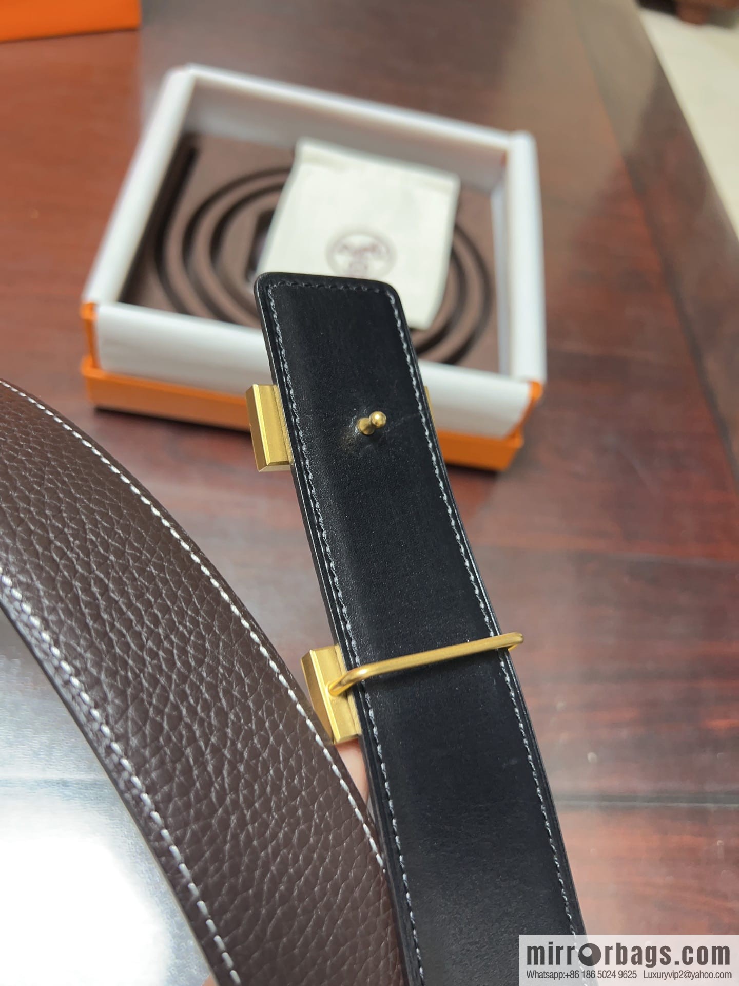 Hermes H four-corner solder joint brushed gold/palladium buckle imported togo leather calfskin 38mm belt