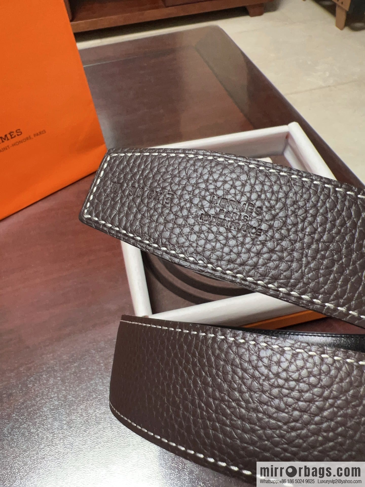 Hermes H four-corner solder joint brushed gold/palladium buckle imported togo leather calfskin 38mm belt
