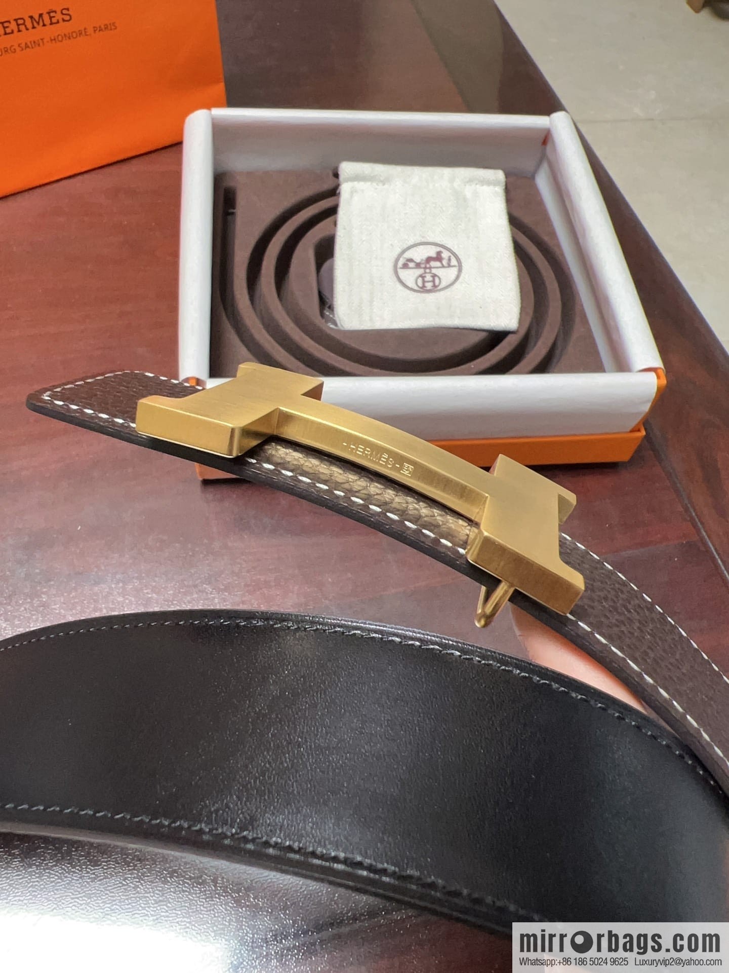 Hermes H four-corner solder joint brushed gold/palladium buckle imported togo leather calfskin 38mm belt