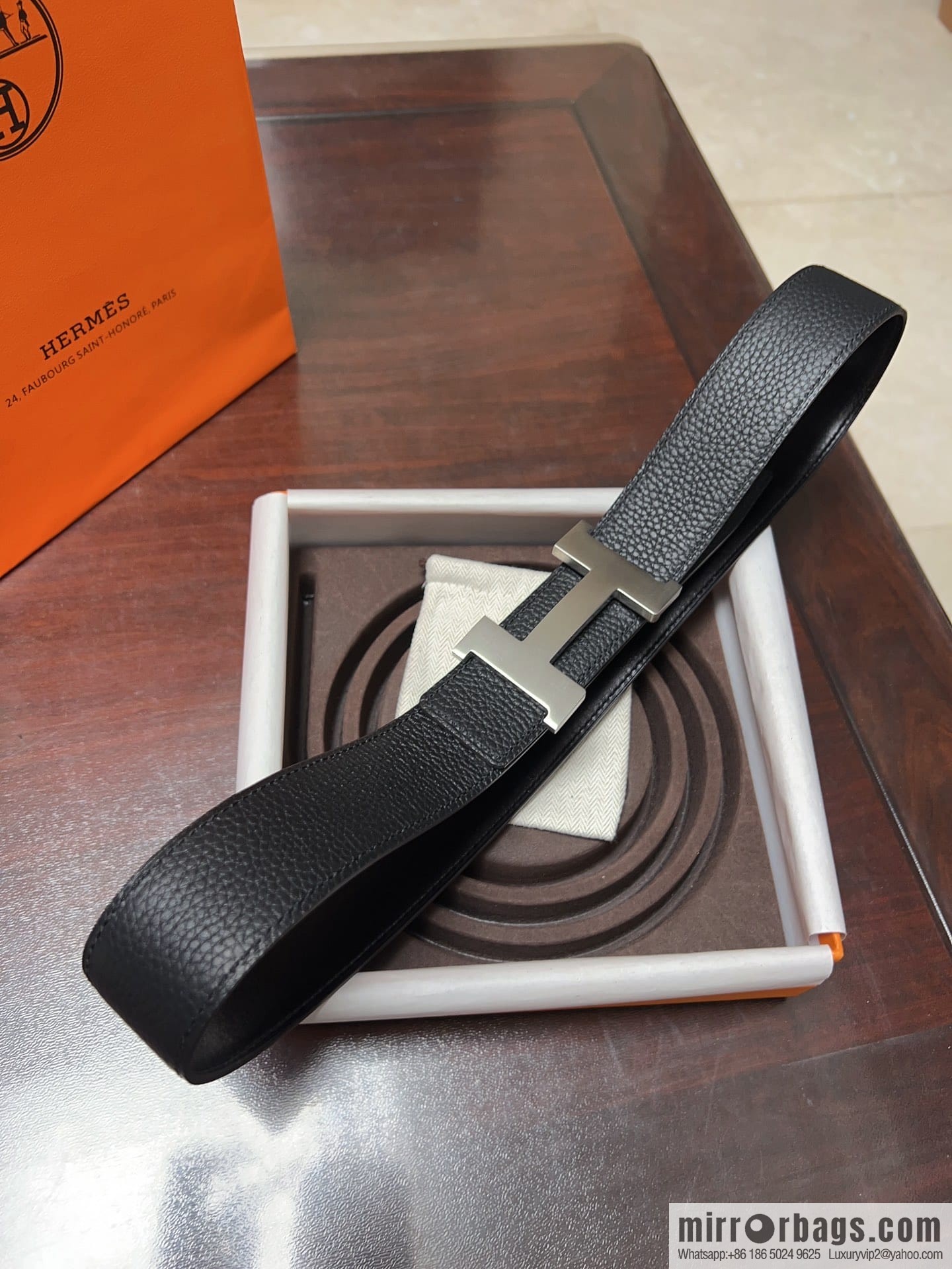 Hermes H four-corner solder joint brushed gold/palladium buckle imported togo leather calfskin 38mm belt