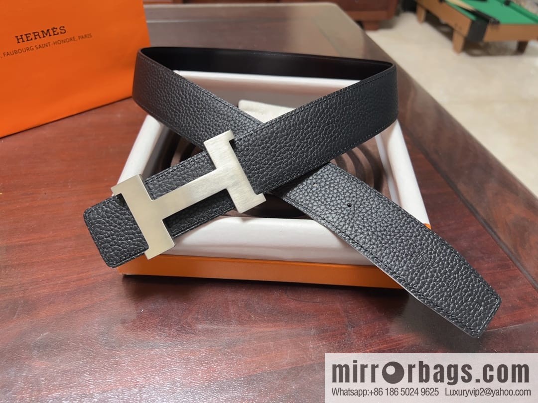 Hermes H four-corner solder joint brushed gold/palladium buckle imported togo leather calfskin 38mm belt