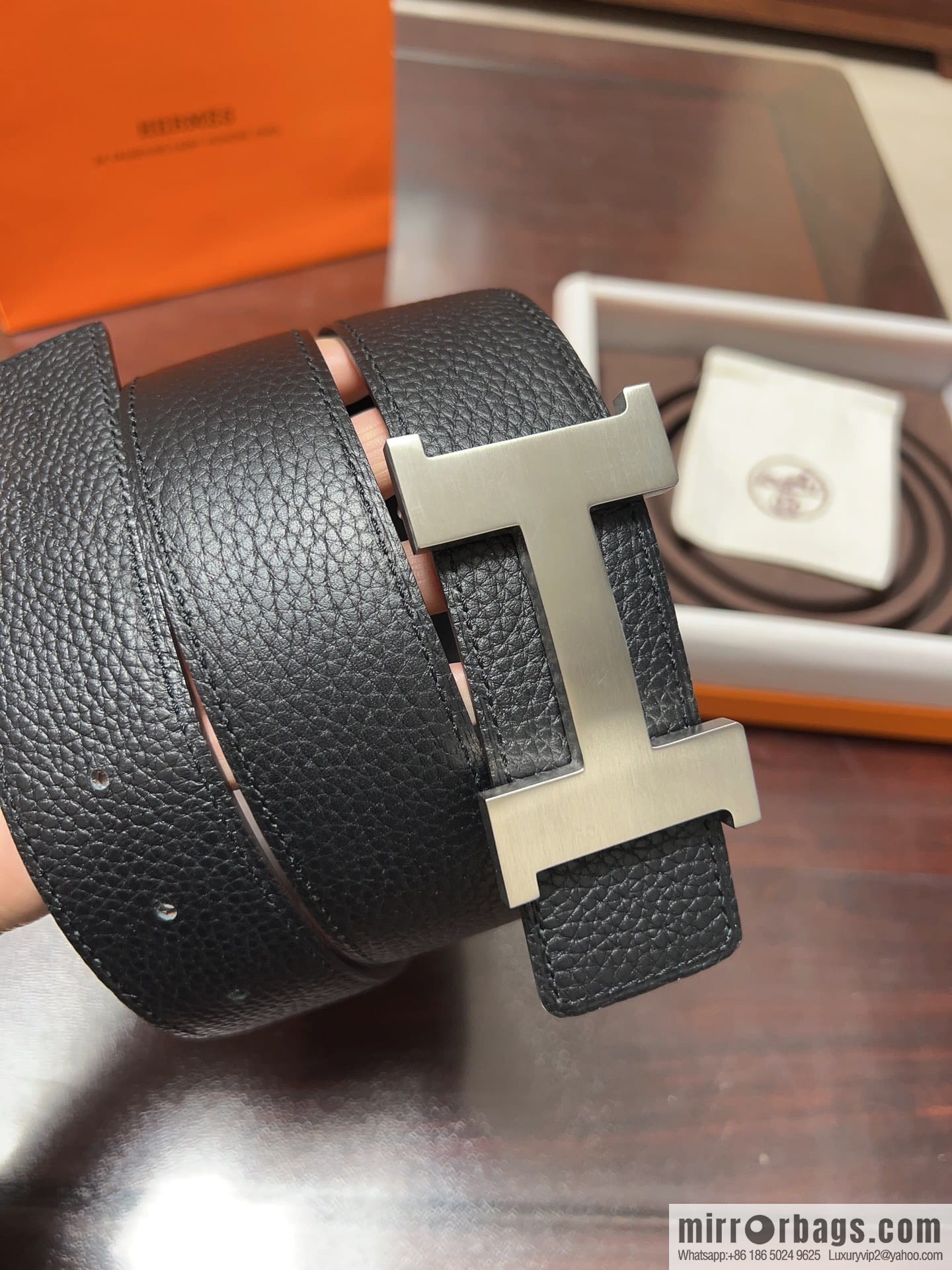 Hermes H four-corner solder joint brushed gold/palladium buckle imported togo leather calfskin 38mm belt