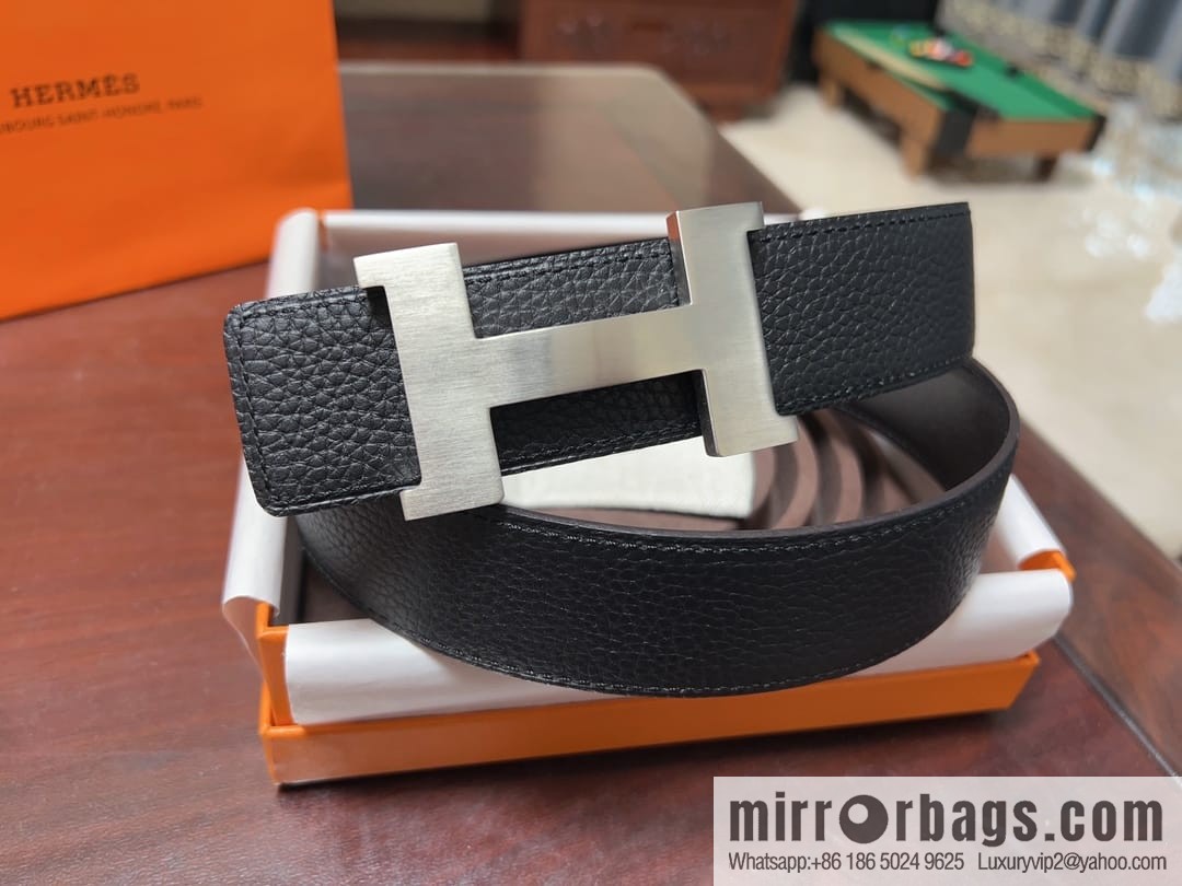 Hermes H four-corner solder joint brushed gold/palladium buckle imported togo leather calfskin 38mm belt