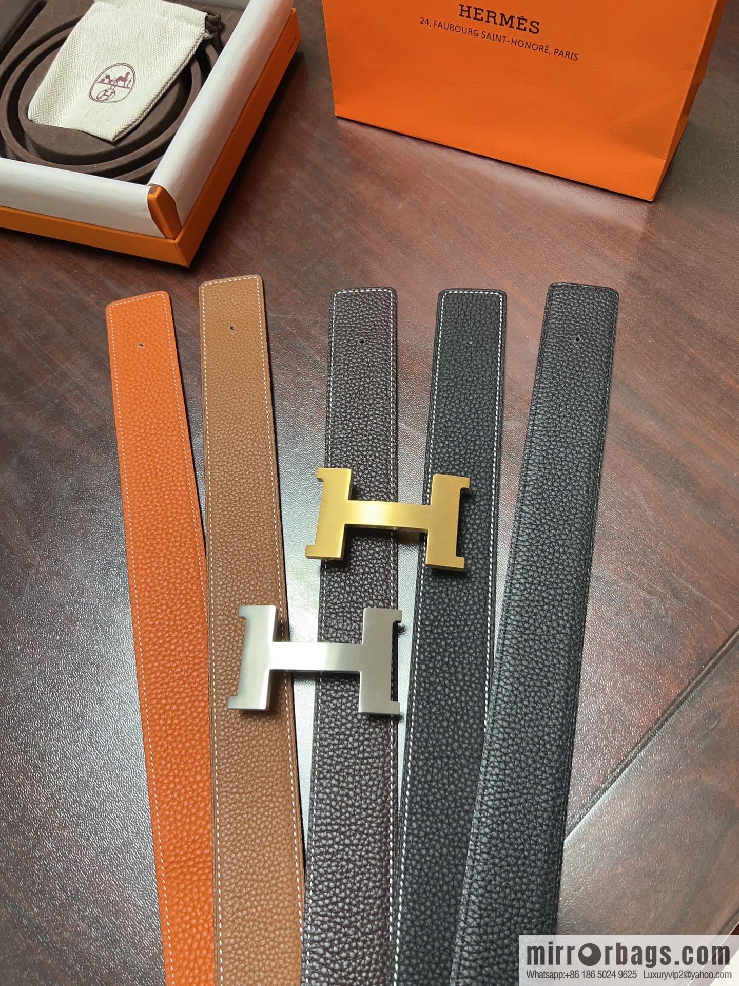 Hermes H four-corner solder joint brushed gold/palladium buckle imported togo leather calfskin 38mm belt