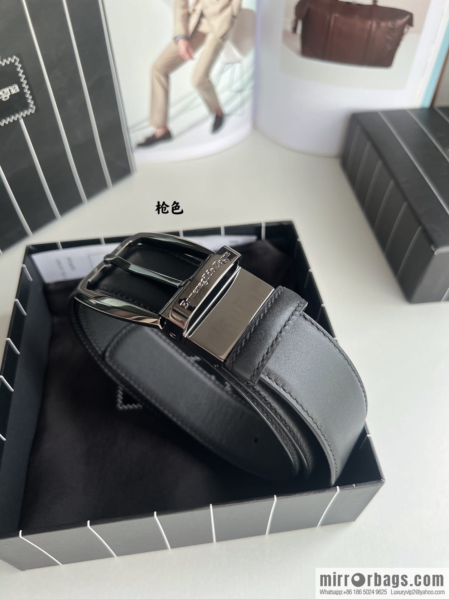 Ermengildo. Zein Zegna men's business leisure rotating pin buckle imported first layer cowhide belt 3.5cm