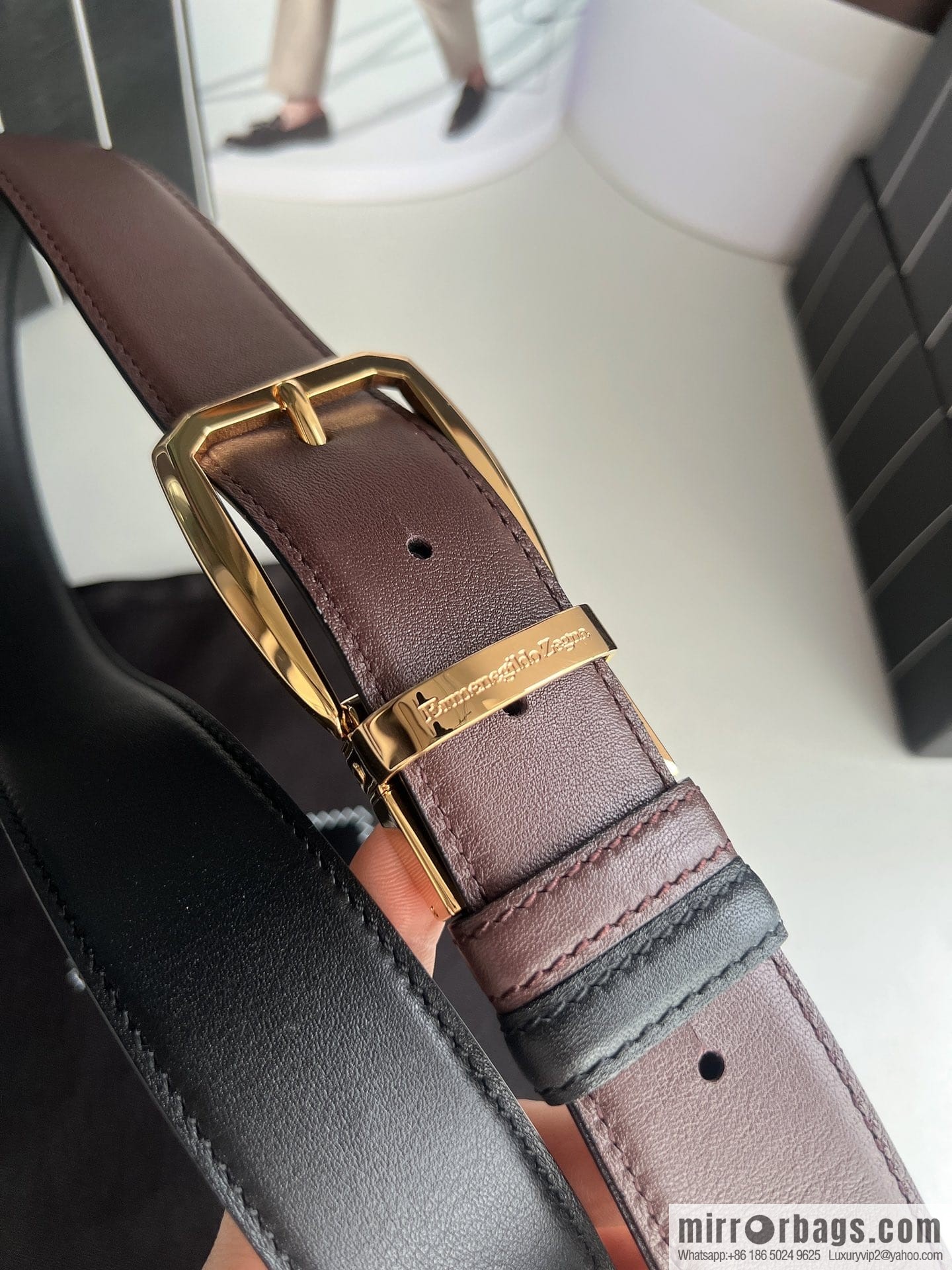 Ermengildo. Zein Zegna men's business leisure rotating pin buckle imported first layer cowhide belt 3.5cm
