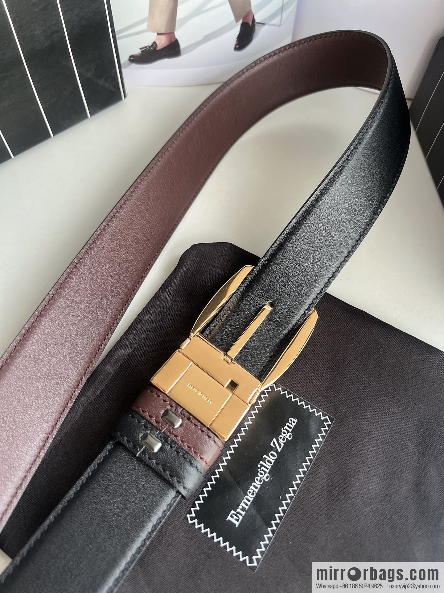 Ermengildo. Zein Zegna men's business leisure rotating pin buckle imported first layer cowhide belt 3.5cm