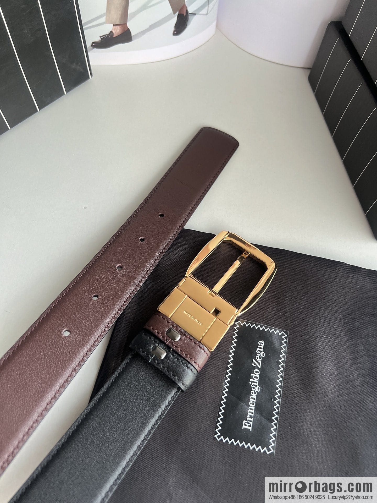 Ermengildo. Zein Zegna men's business leisure rotating pin buckle imported first layer cowhide belt 3.5cm
