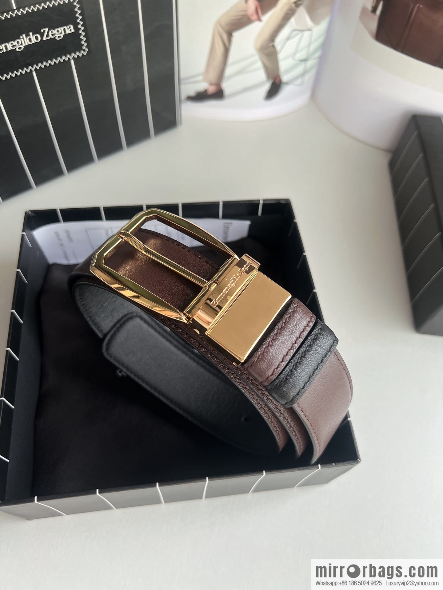 Ermengildo. Zein Zegna men's business leisure rotating pin buckle imported first layer cowhide belt 3.5cm