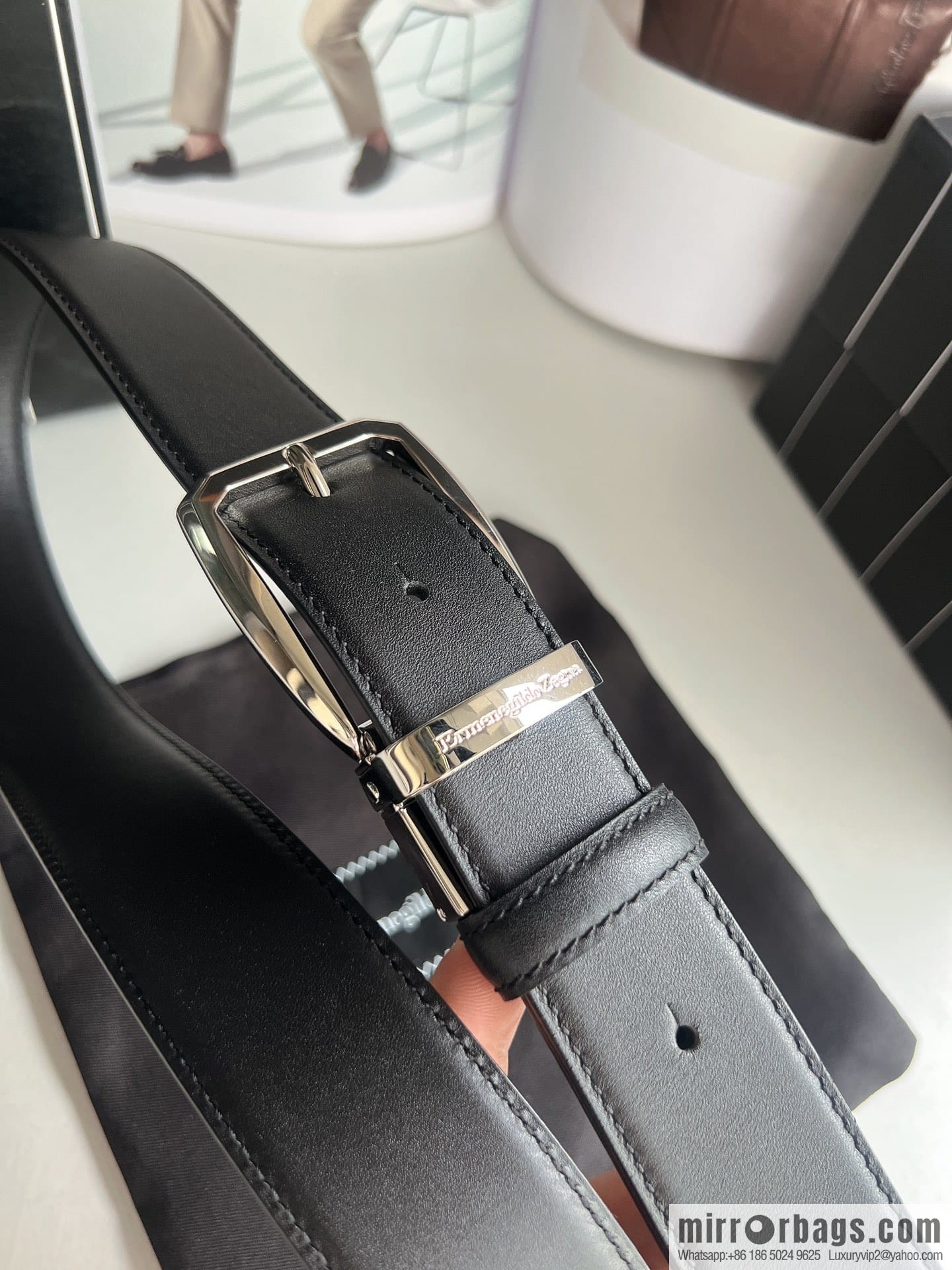 Ermengildo. Zein Zegna men's business leisure rotating pin buckle imported first layer cowhide belt 3.5cm