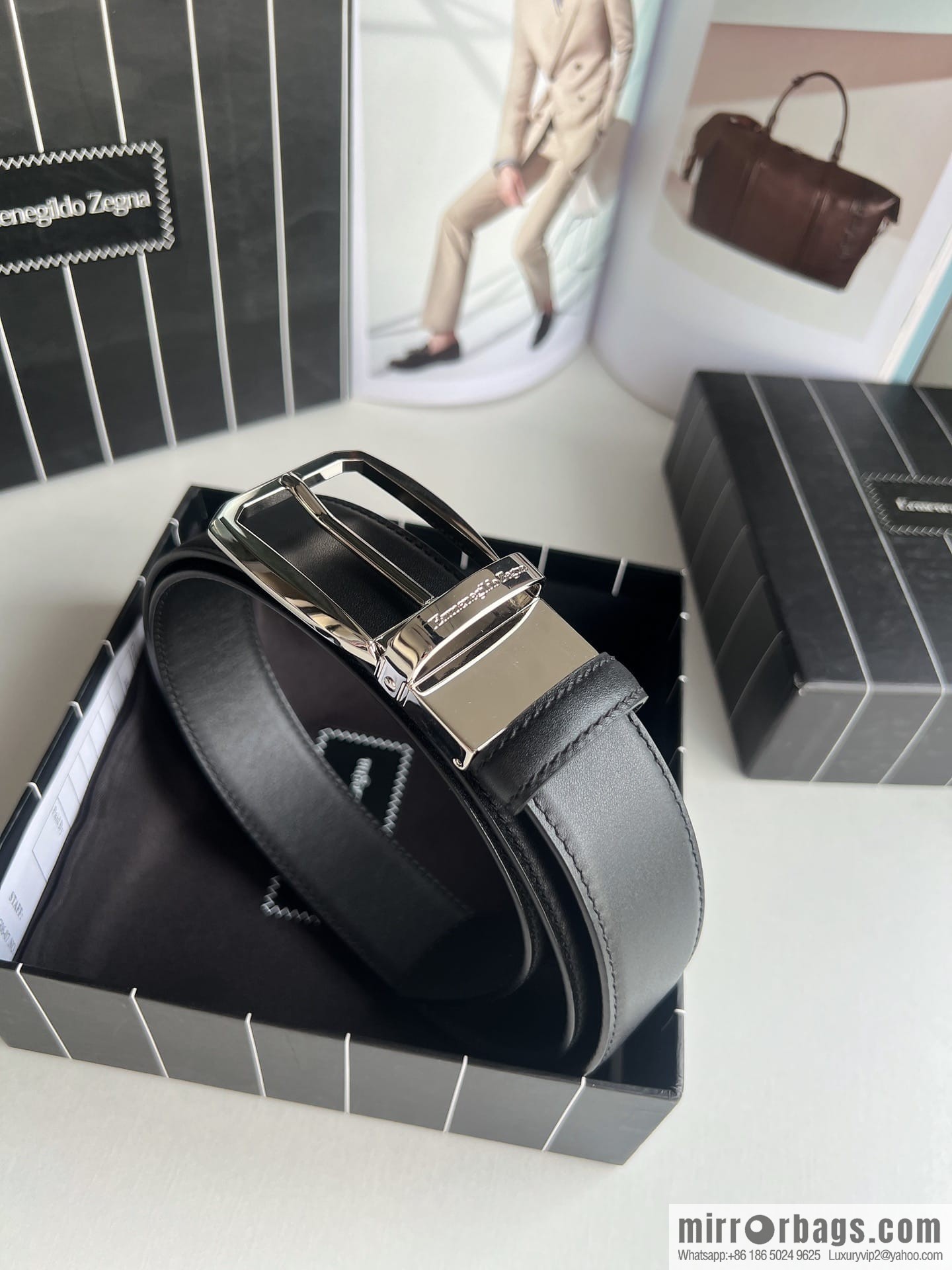 Ermengildo. Zein Zegna men's business leisure rotating pin buckle imported first layer cowhide belt 3.5cm