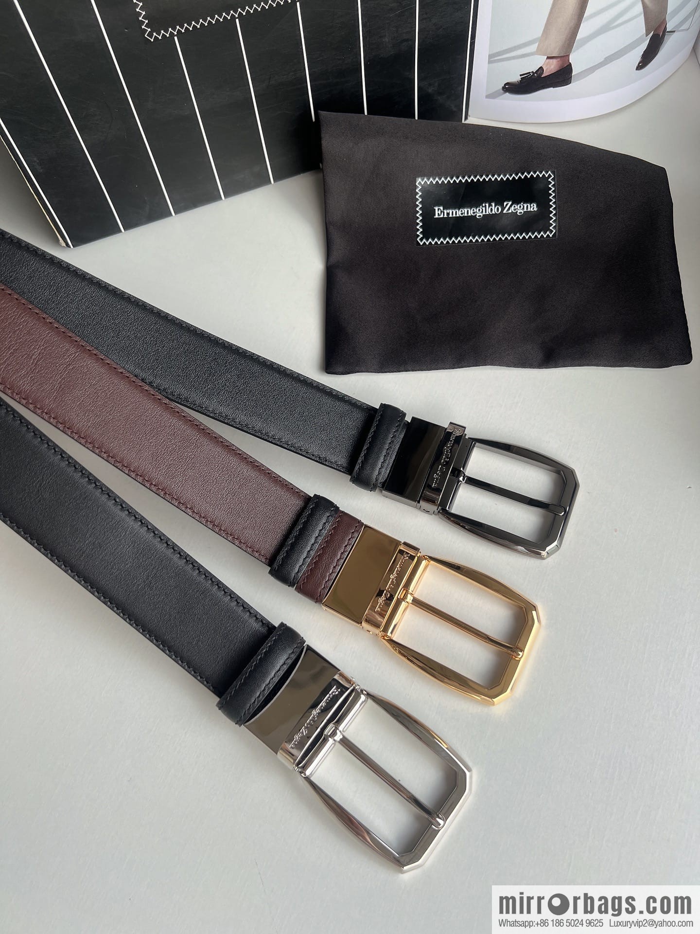 Ermengildo. Zein Zegna men's business leisure rotating pin buckle imported first layer cowhide belt 3.5cm