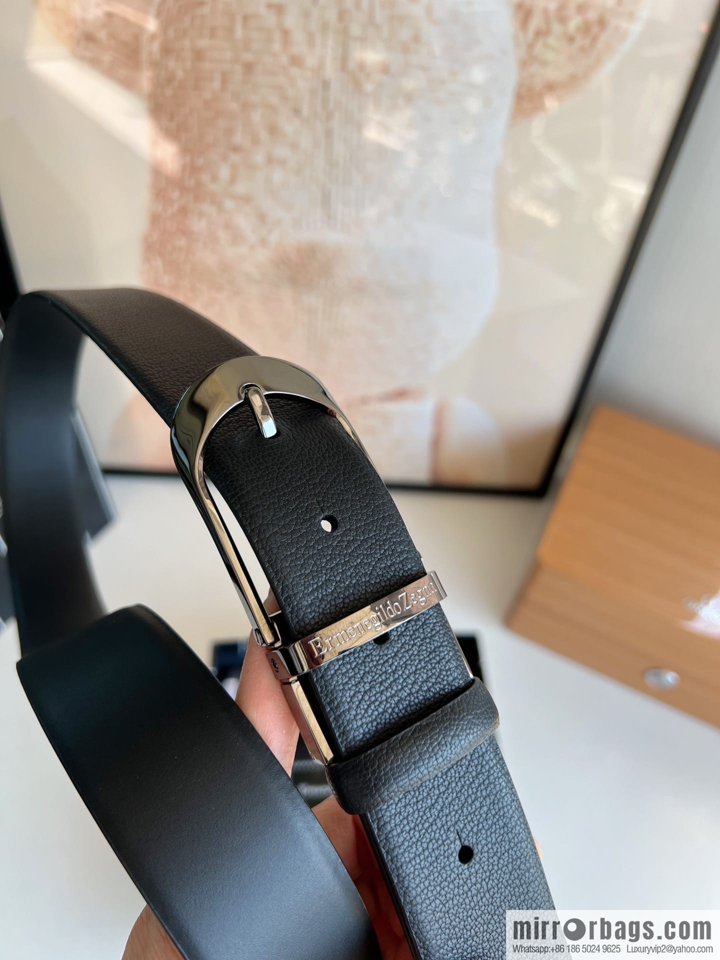 Zegna, black imported cowhide material belt men 3.5cm