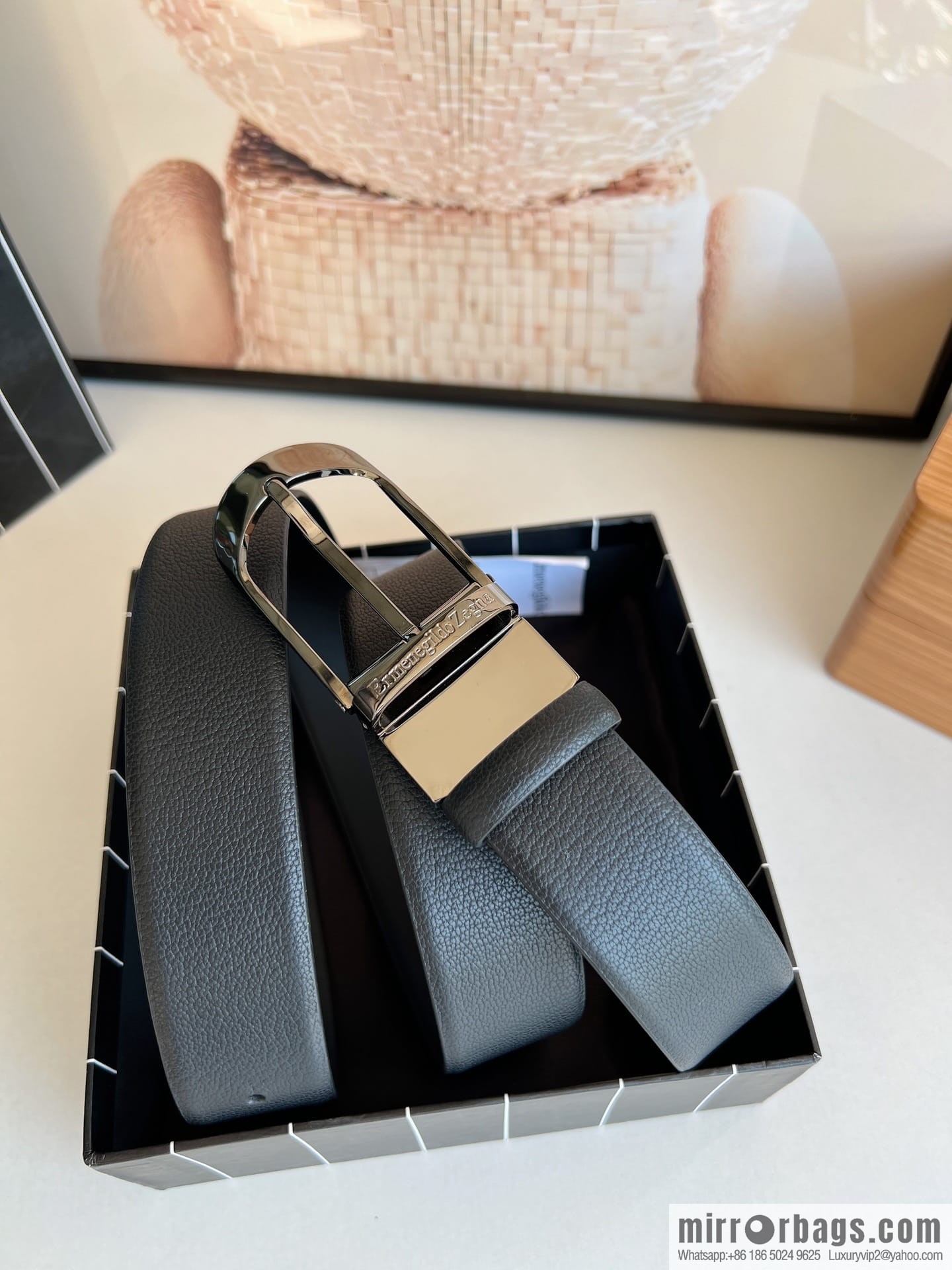 Zegna, black imported cowhide material belt men 3.5cm