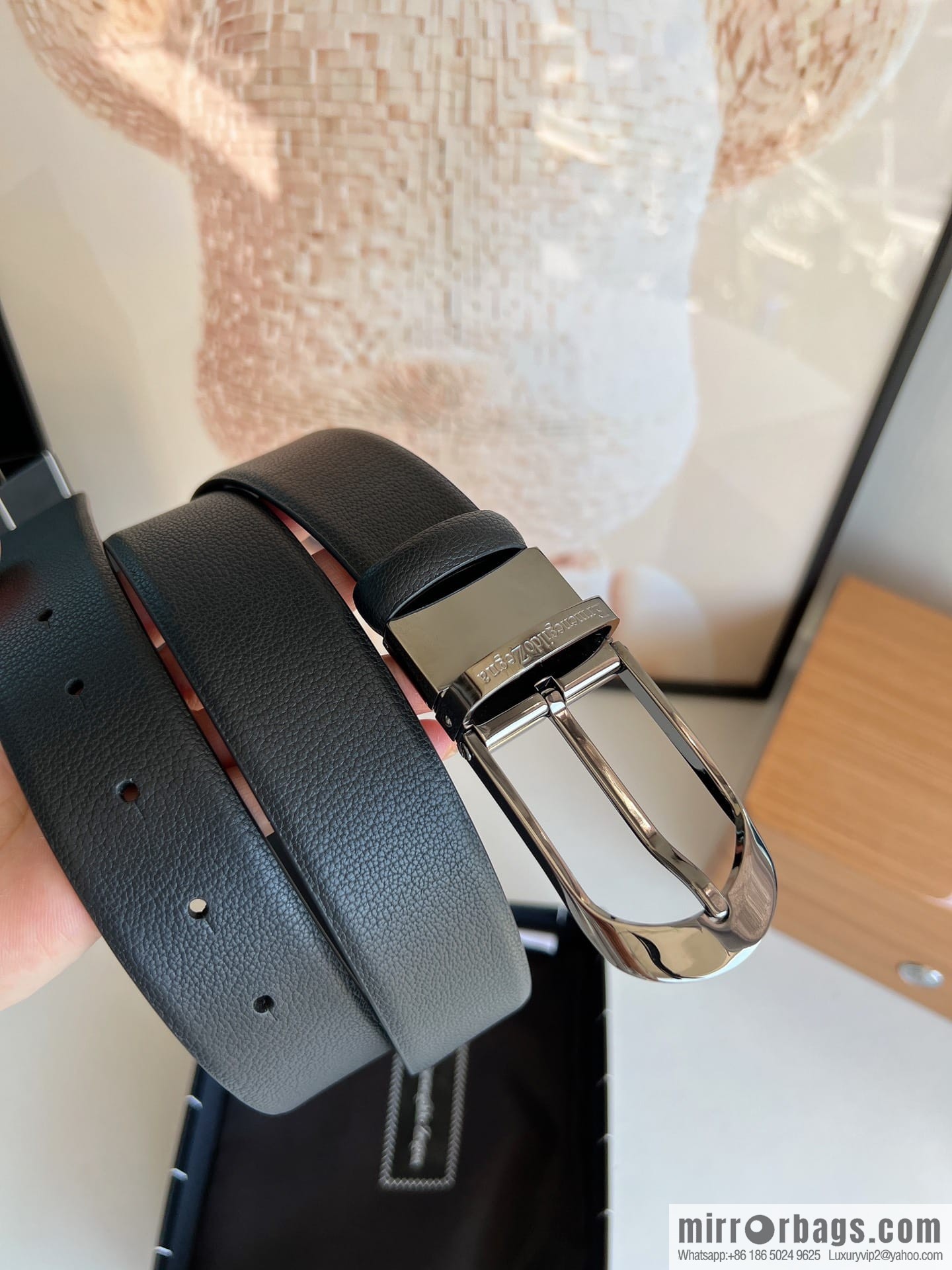 Zegna, black imported cowhide material belt men 3.5cm
