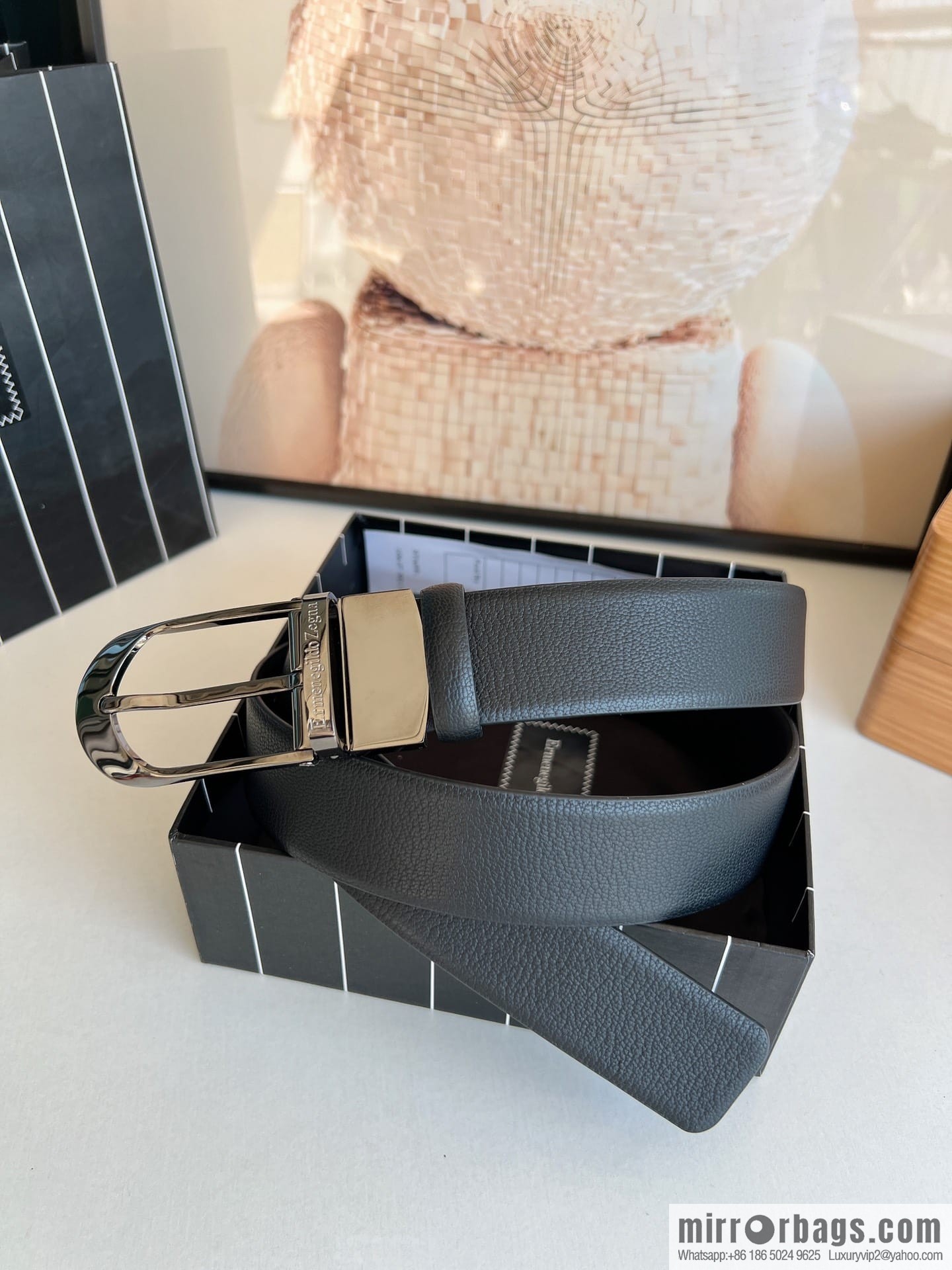Zegna, black imported cowhide material belt men 3.5cm