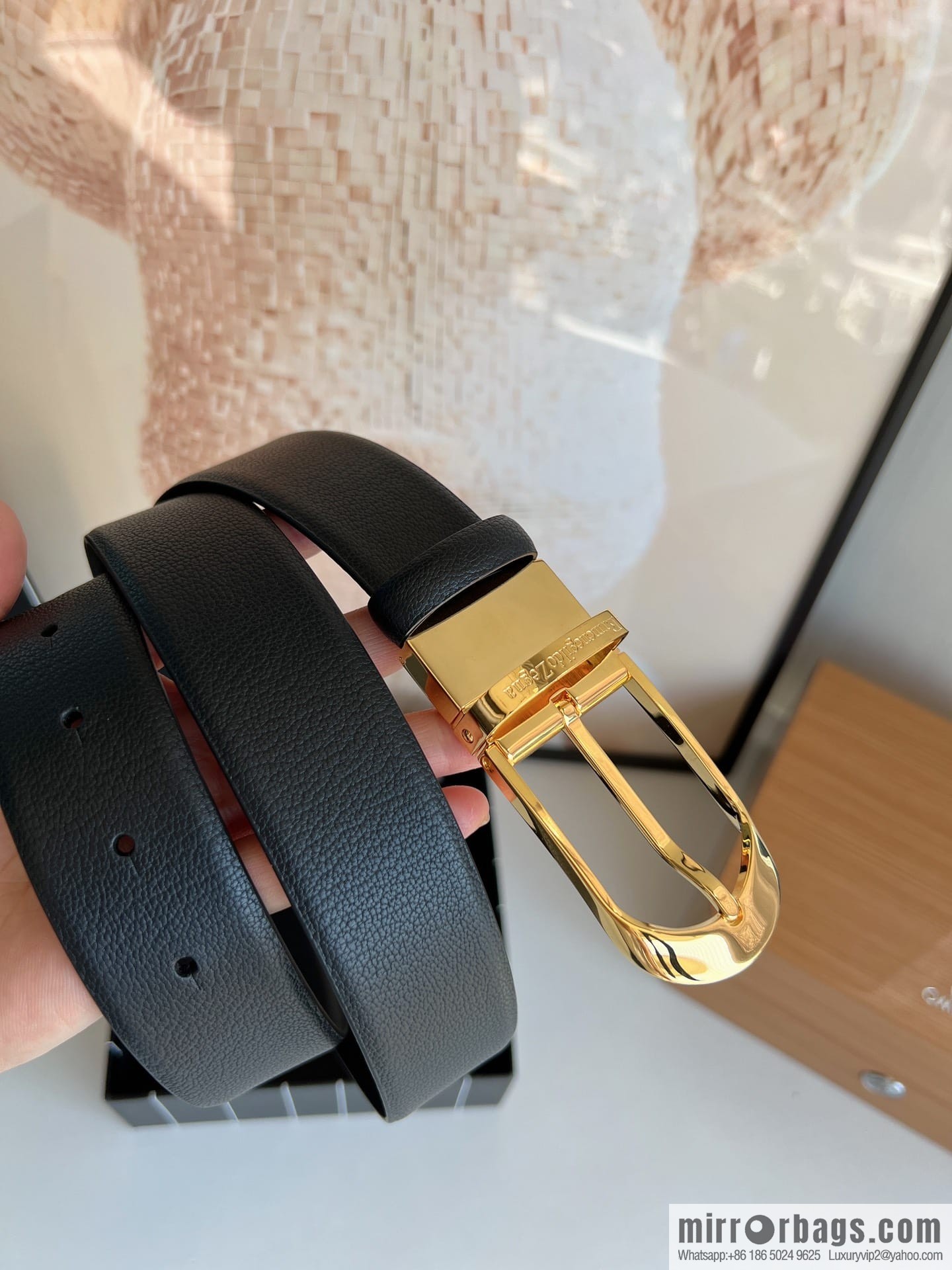 Zegna, black imported cowhide material belt men 3.5cm