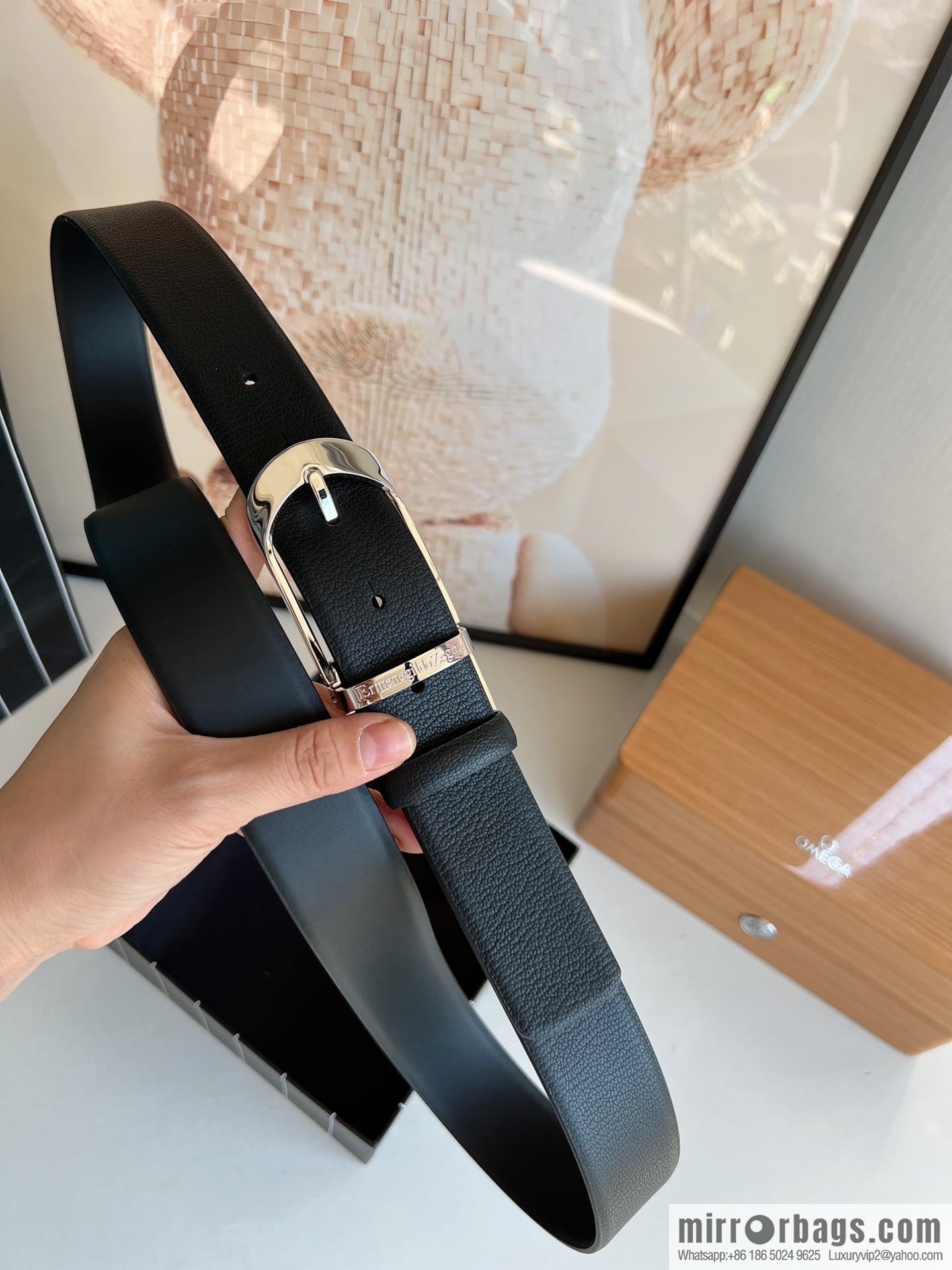 Zegna, black imported cowhide material belt men 3.5cm