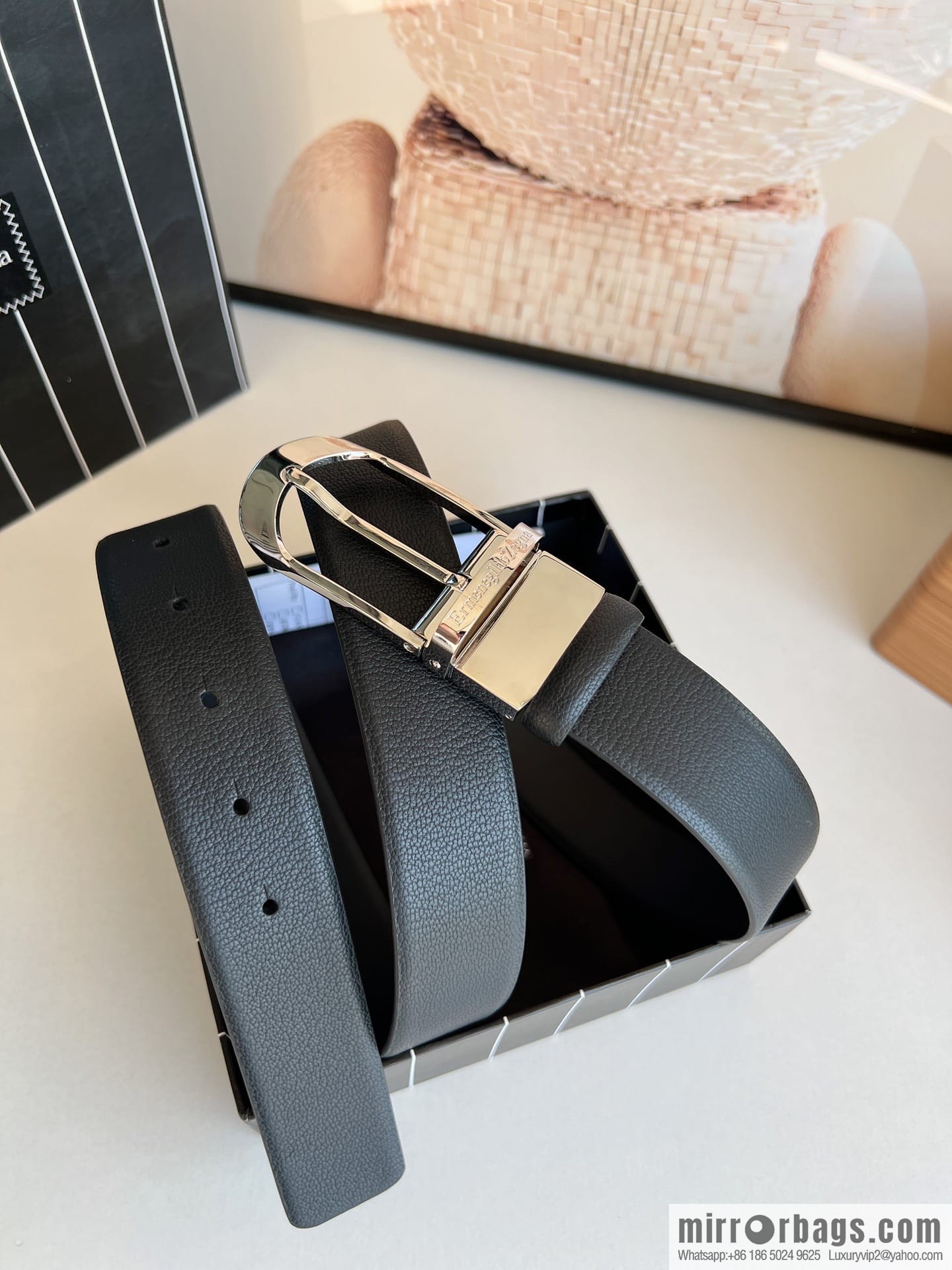 Zegna, black imported cowhide material belt men 3.5cm