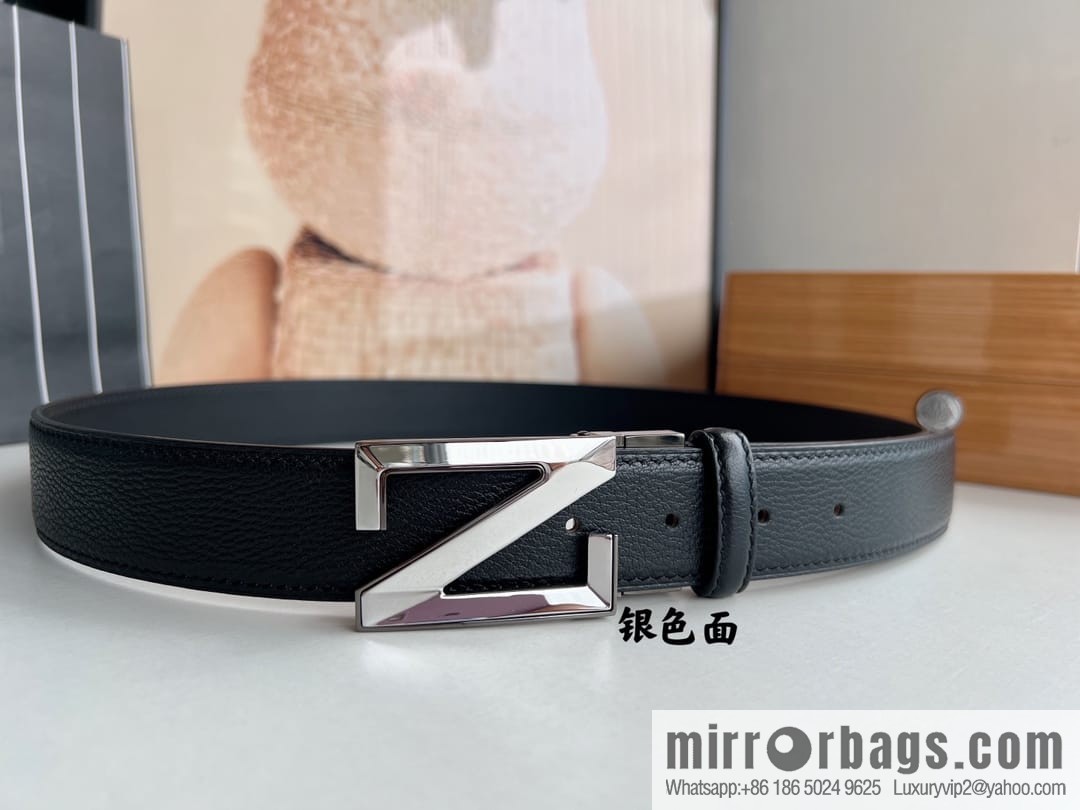 Zegna, double-sided first-layer cowhide sheepskin texture belt men 3.5cm