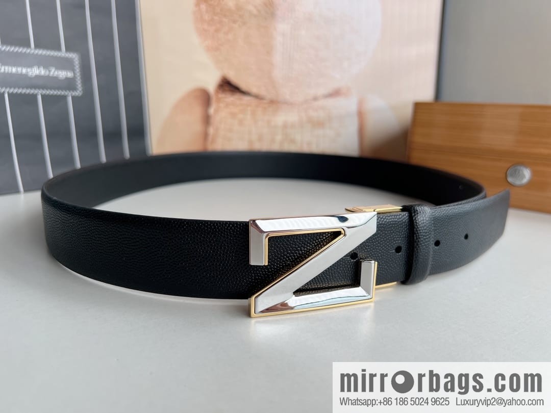 Zegna, double-sided first-layer cowhide sheepskin texture belt men 3.5cm
