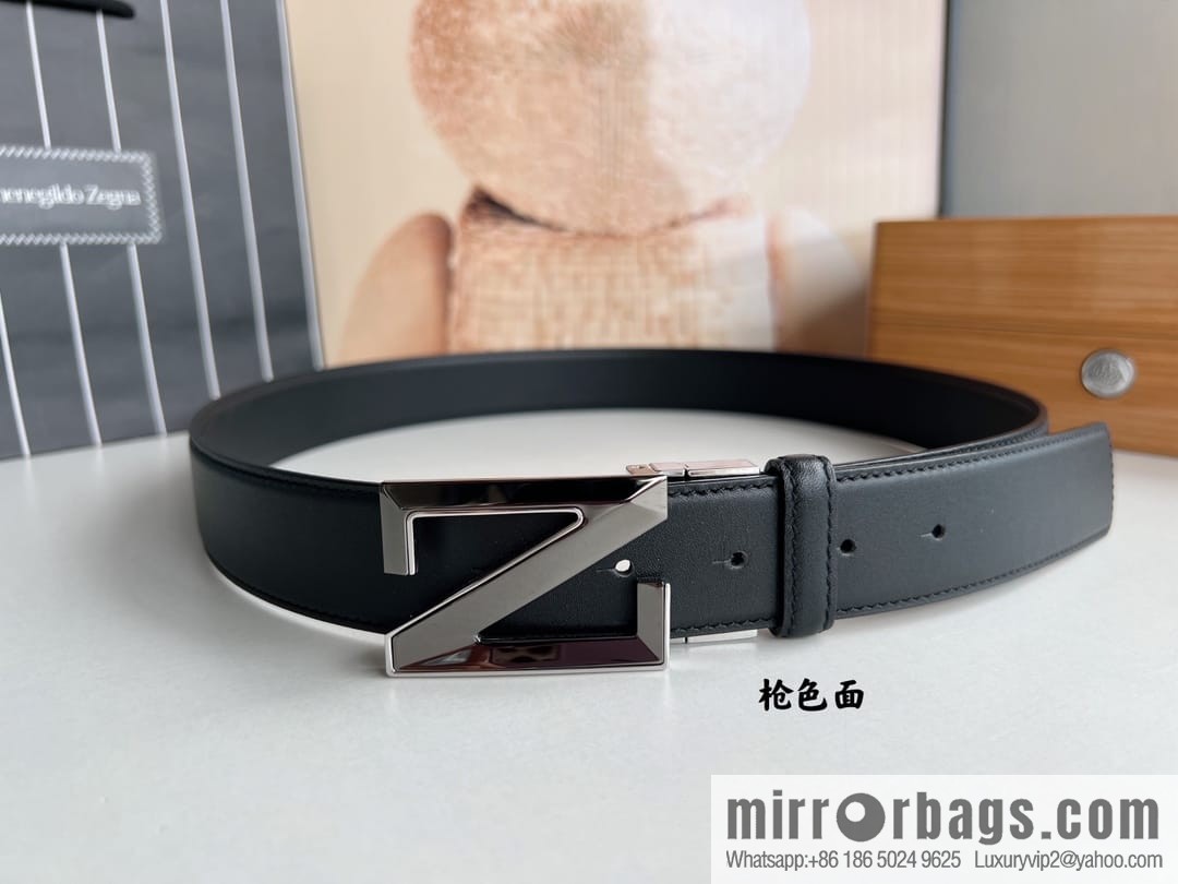 Zegna, double-sided first-layer cowhide sheepskin texture belt men 3.5cm