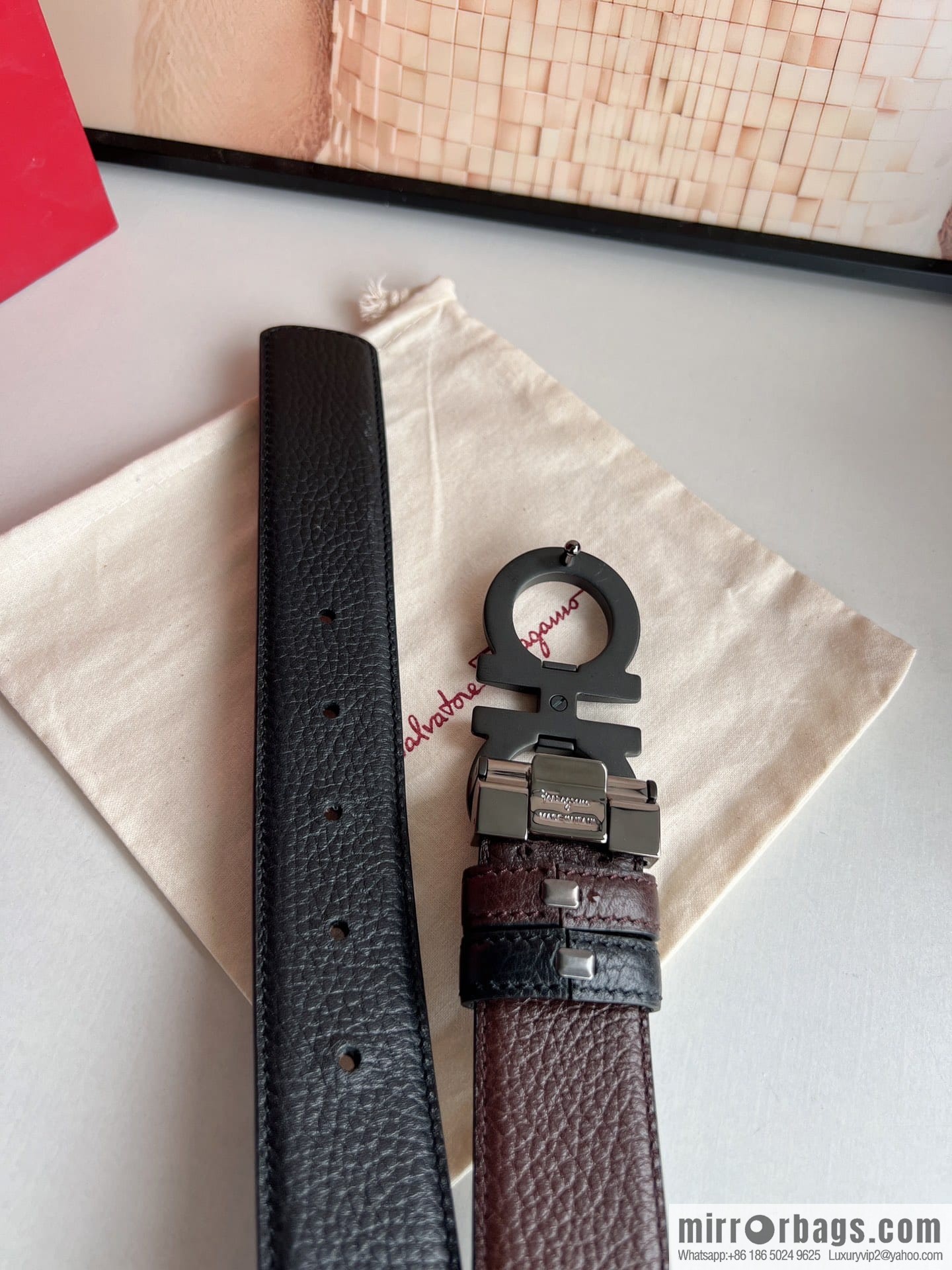 Ferragamo Ferragamo, Exquisite 8-Figure Metal Clip Buckle Men's 3.5cm Belt