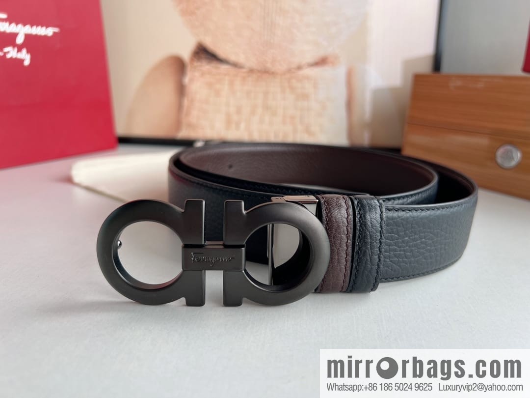 Ferragamo Ferragamo, Exquisite 8-Figure Metal Clip Buckle Men's 3.5cm Belt