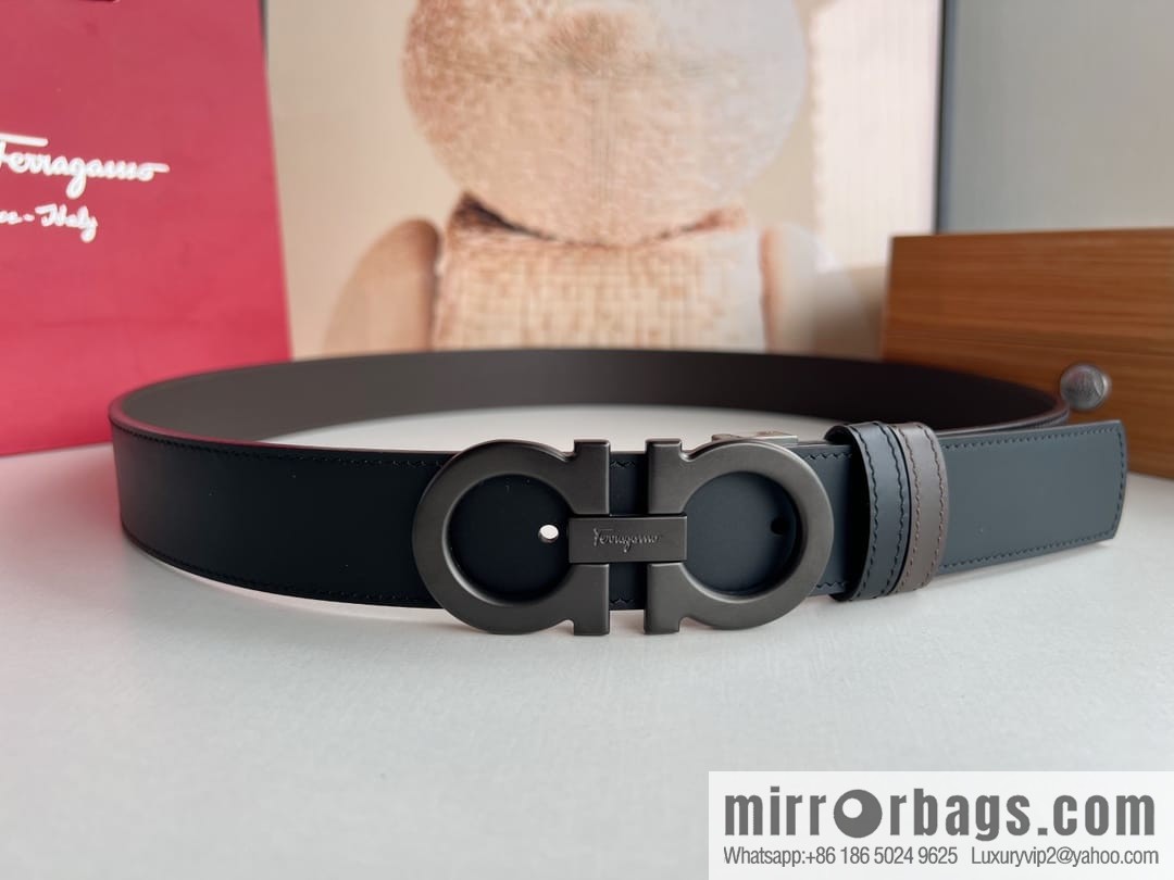 Ferragamo Ferragamo, Exquisite 8-Figure Metal Clip Buckle Men's 3.5cm Belt