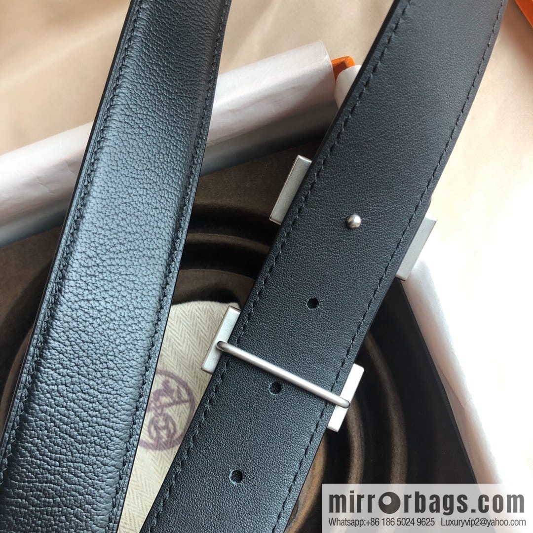 Hermes Hermes, men's 3.5cm first layer cowhide sheepskin with stainless steel H inlaid diamond buckle belt