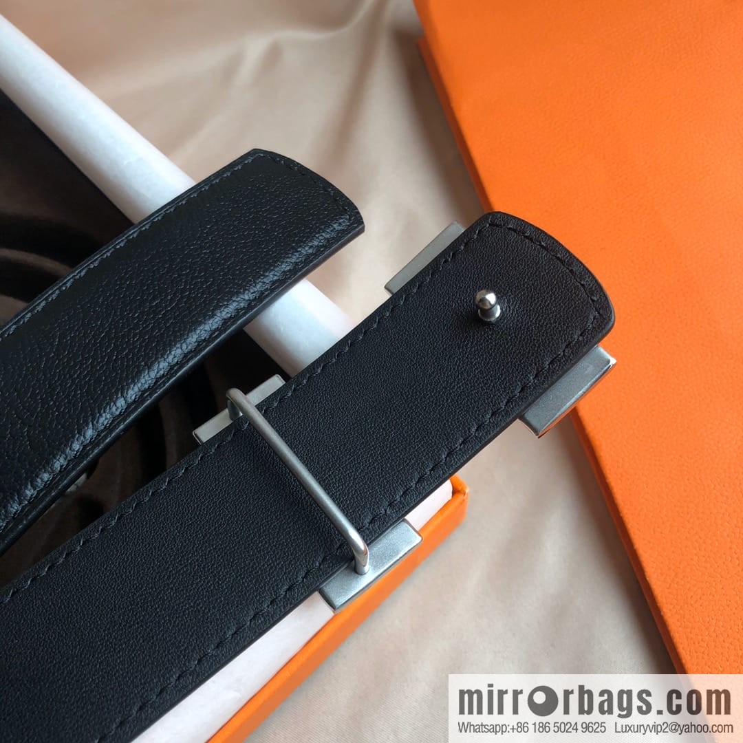 Hermes Hermes, men's 3.5cm first layer cowhide sheepskin with stainless steel H inlaid diamond buckle belt