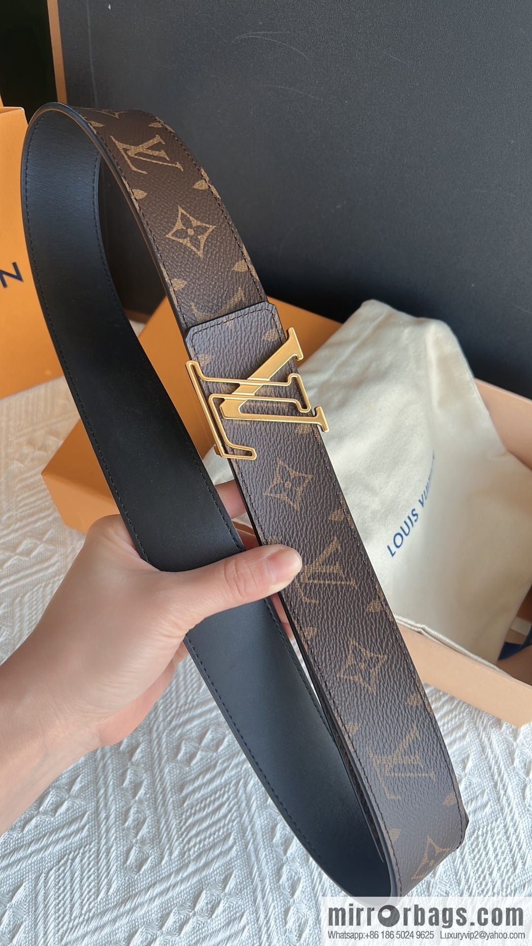 LV/Louis Vuitton, Classic Monogram Dove Double Sided Belt 4.0cm