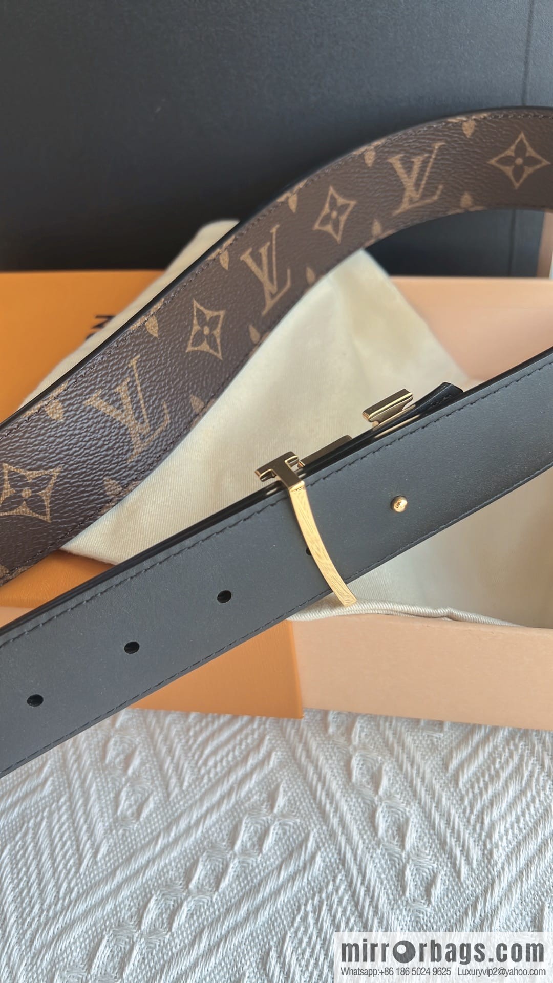 LV/Louis Vuitton, Classic Monogram Dove Double Sided Belt 4.0cm
