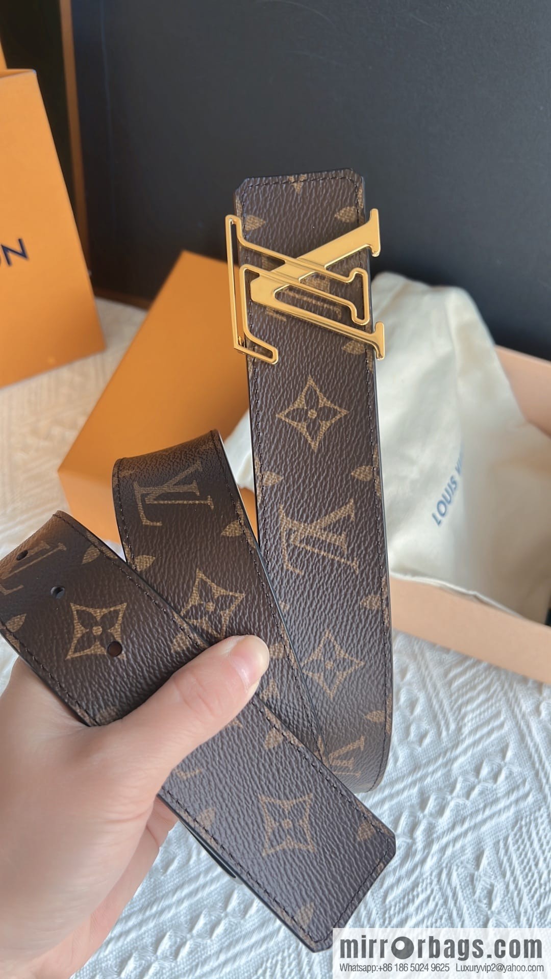 LV/Louis Vuitton, Classic Monogram Dove Double Sided Belt 4.0cm
