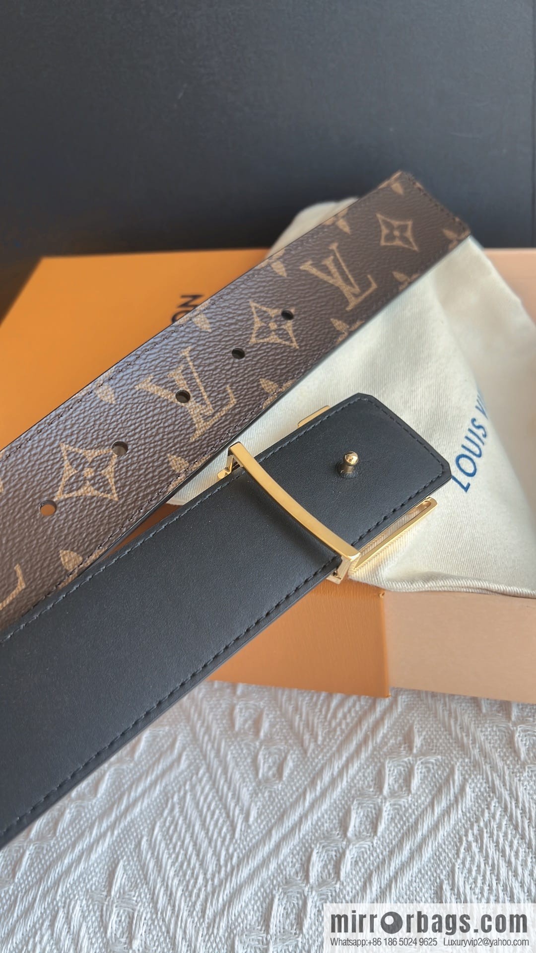 LV/Louis Vuitton, Classic Monogram Dove Double Sided Belt 4.0cm