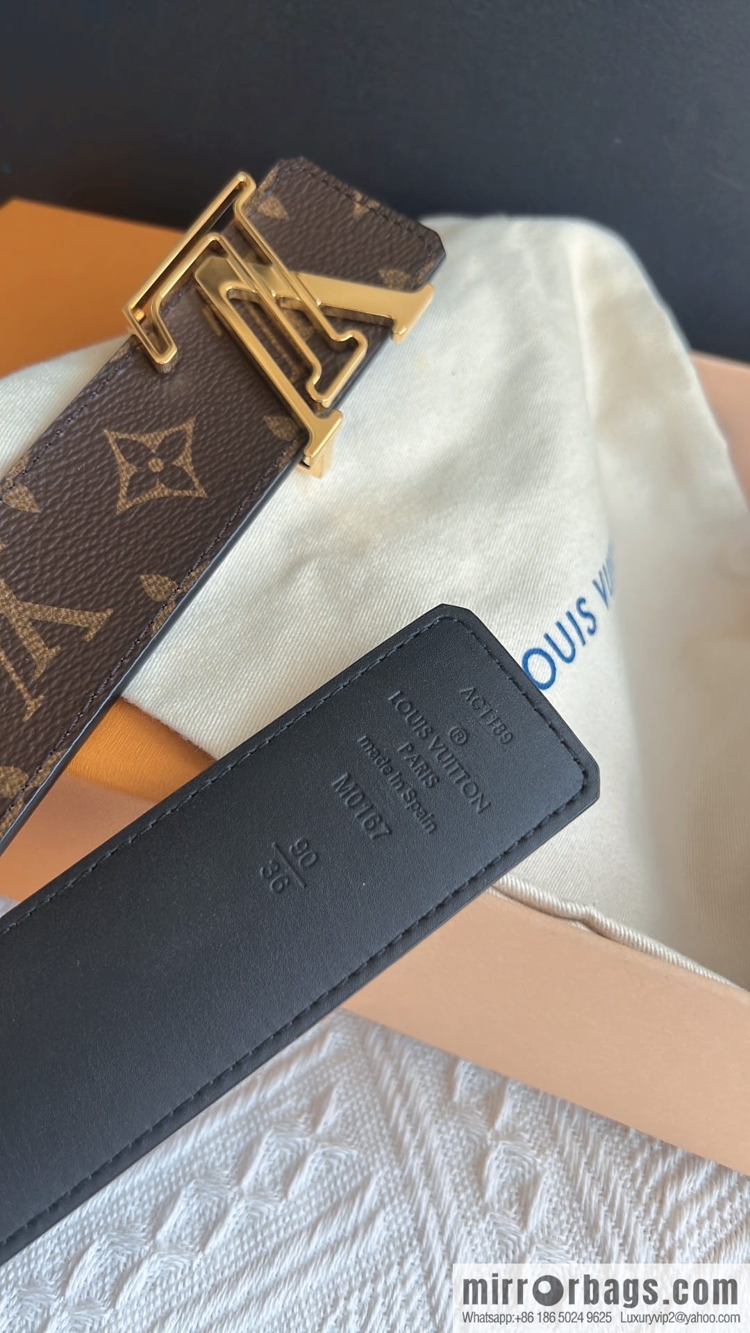 LV/Louis Vuitton, Classic Monogram Dove Double Sided Belt 4.0cm
