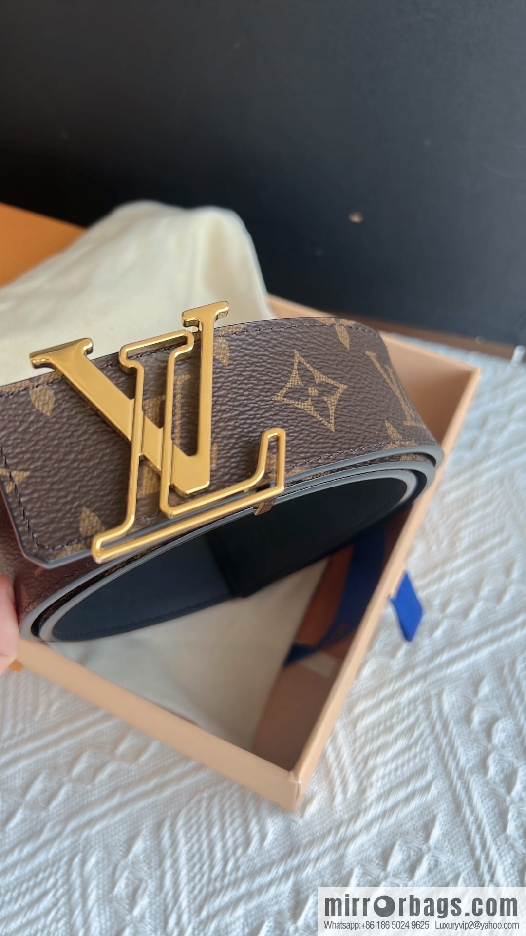 LV/Louis Vuitton, Classic Monogram Dove Double Sided Belt 4.0cm
